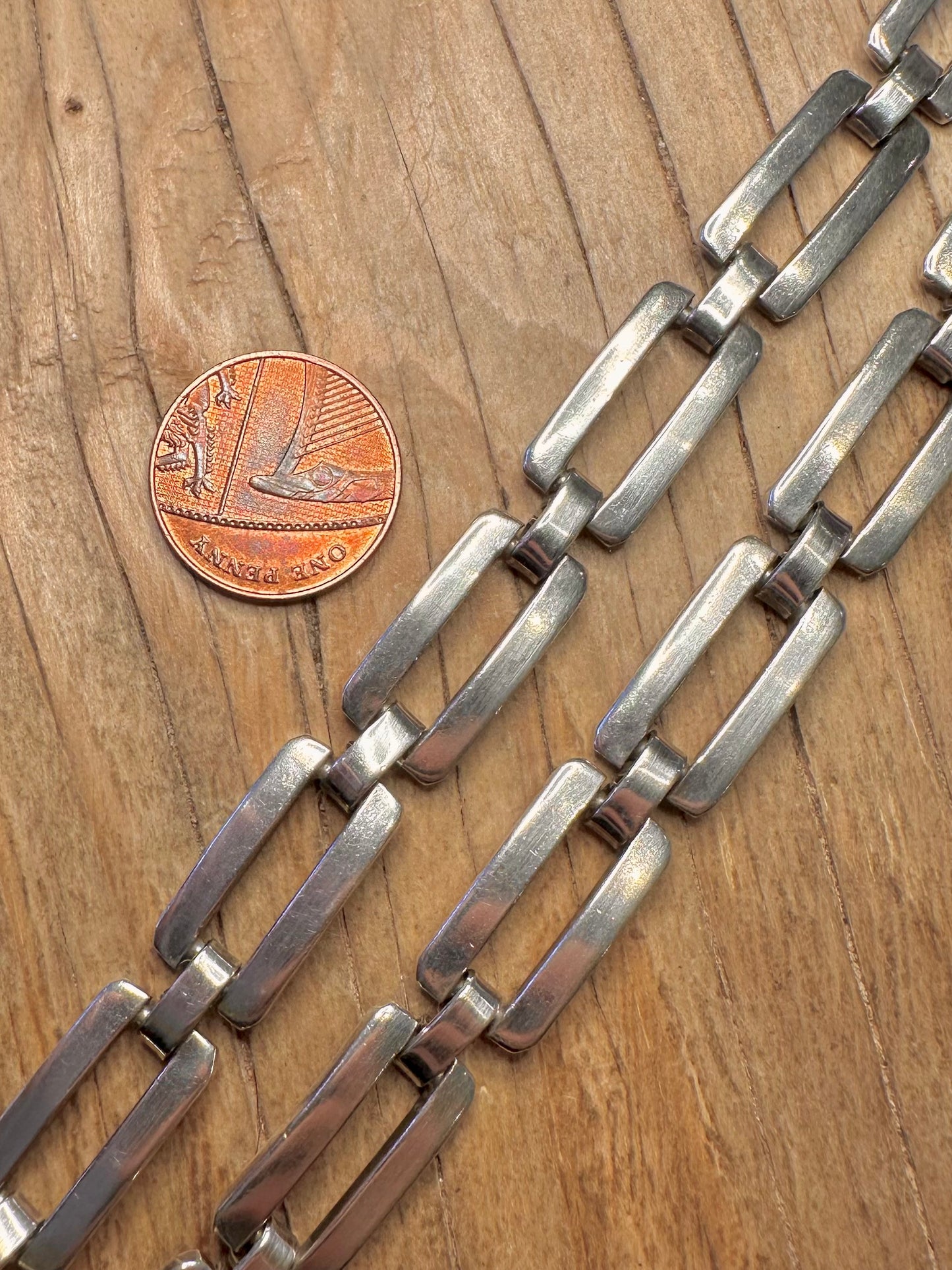 Modernistische Rechteck-Gliederkette aus 925er Sterlingsilber, 17,3 Zoll, von 1987