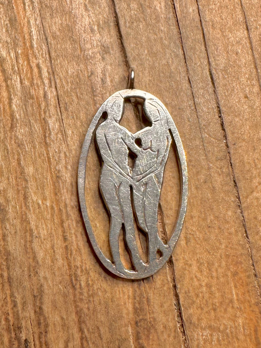 Vintage 1993 Zwei sich umarmende Menschen 925 Sterling Silber Anhänger