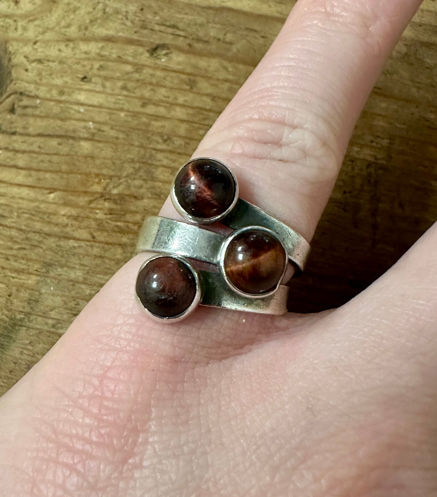 Vintage Isreal Tigers Eye Abstract 925 Silver Size M Ring