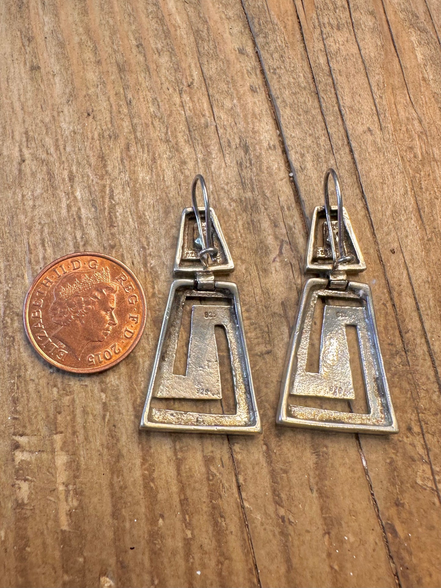 Greek Key Hinged Dangle 925 Sterling Silver Earrings