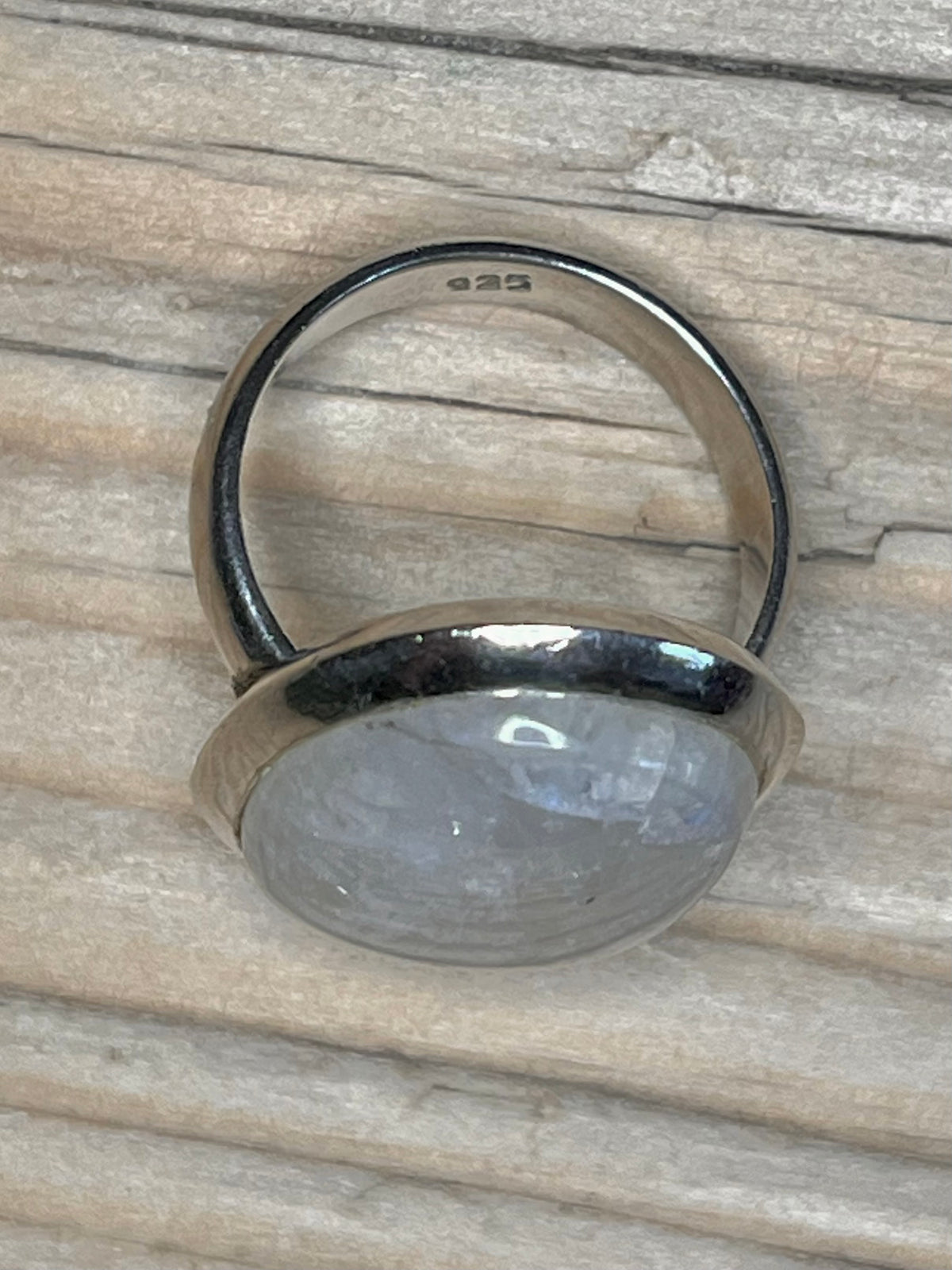 Large Oval Moonstone 925 Sterling Silver Size Q Ring