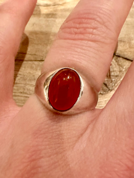 Vintage Carnelian Signet 925 Silver Size P Ring