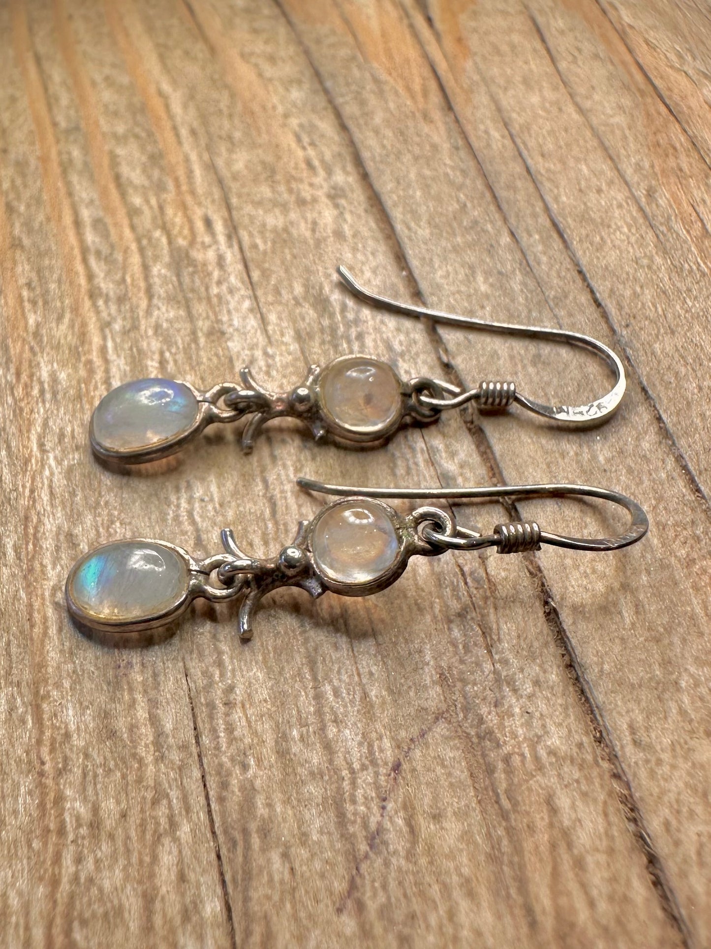 Vintage Moonstone Dangle 925 Sterling Silver Earrings