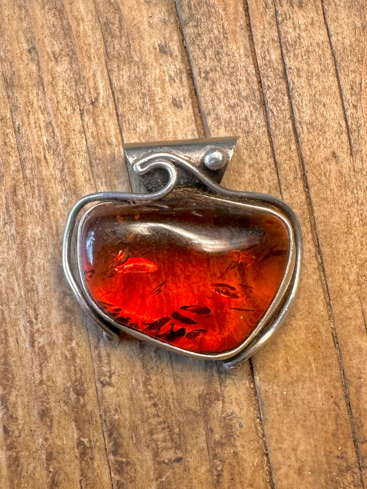 Ornate Chunky Amber 925 Sterling Silver Pendant
