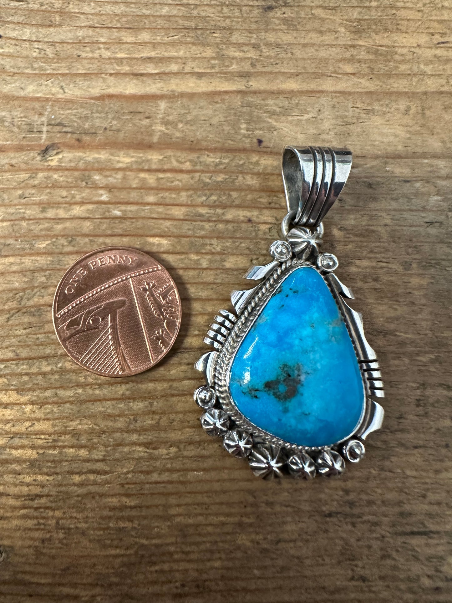 Vintage Navajo R.B Turquoise 925 Silver Pendant