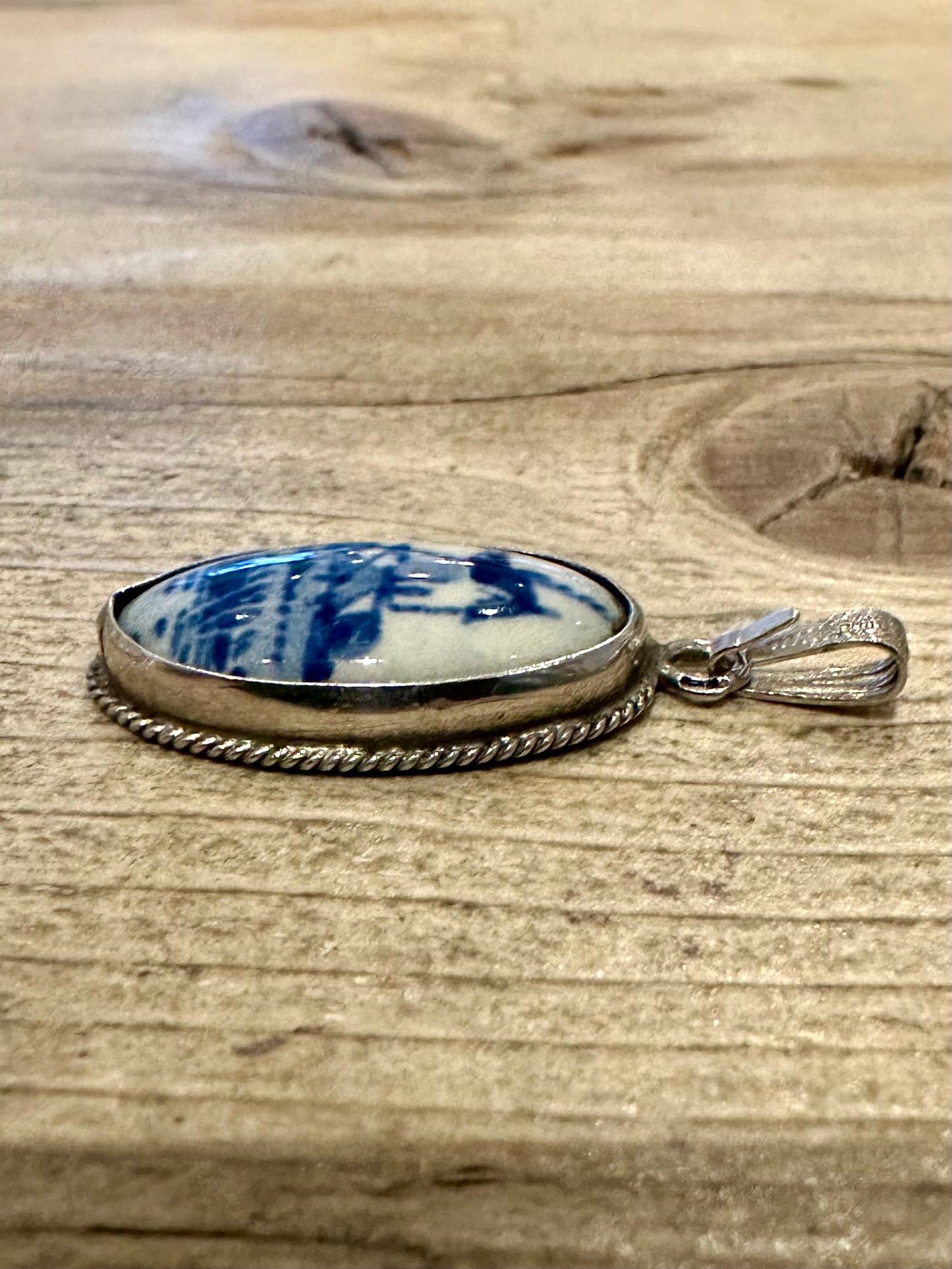 Vintage Delft Blue and White 925 Silver Pendant