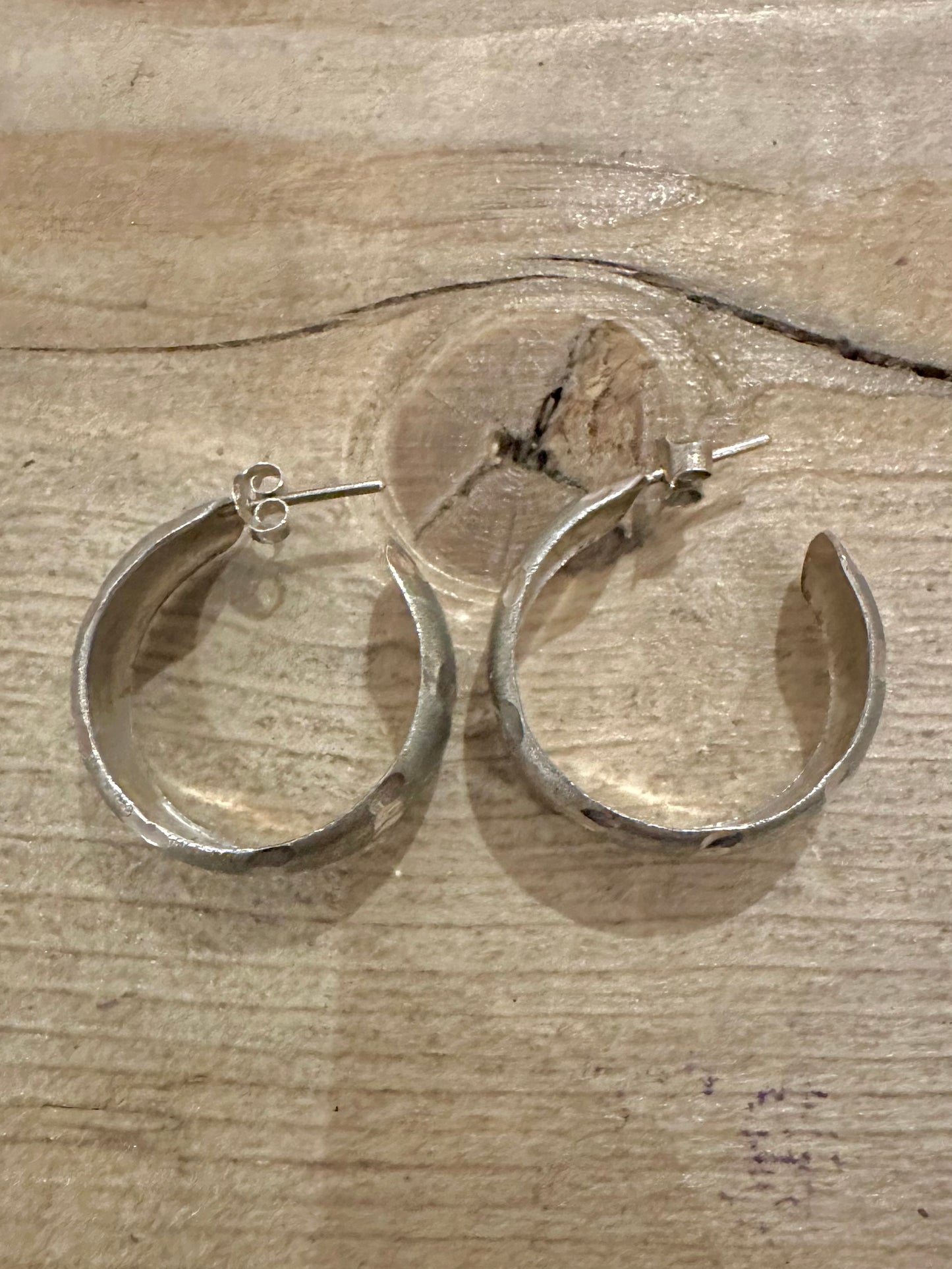 Vintage Chunky Textured Hoop 925 Silver Earrings