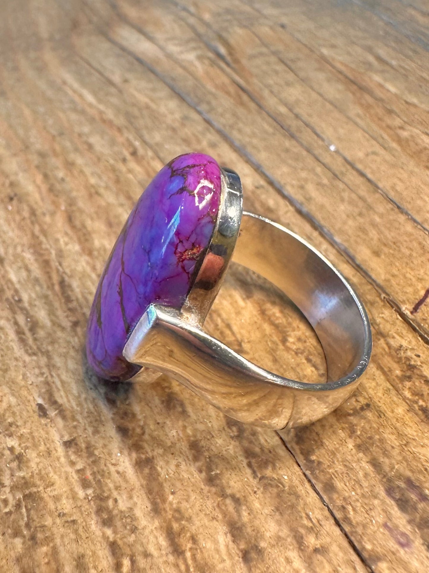 Oval Purple Copper Turquoise Chunky Band 925 Sterling Silver Size S Ringh