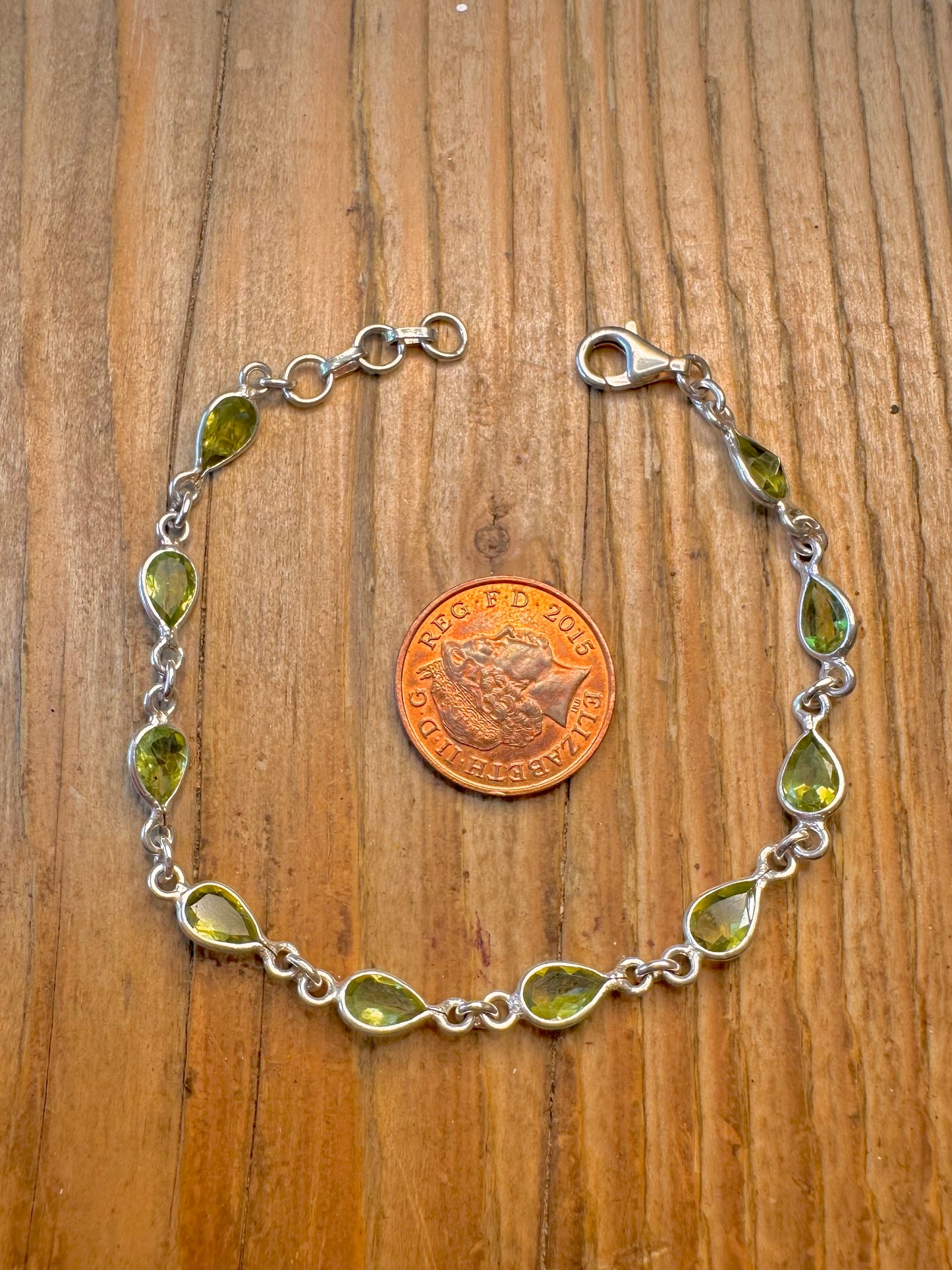 Peridot Teardrop Faceted 925 Sterling Silver 7 to 7.5 inch Bracelet