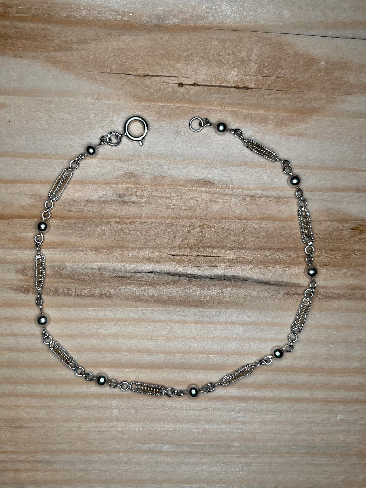 Delicate Filigree Bar and Ball Link 925 Sterling Silver 8 Inch Bracelet