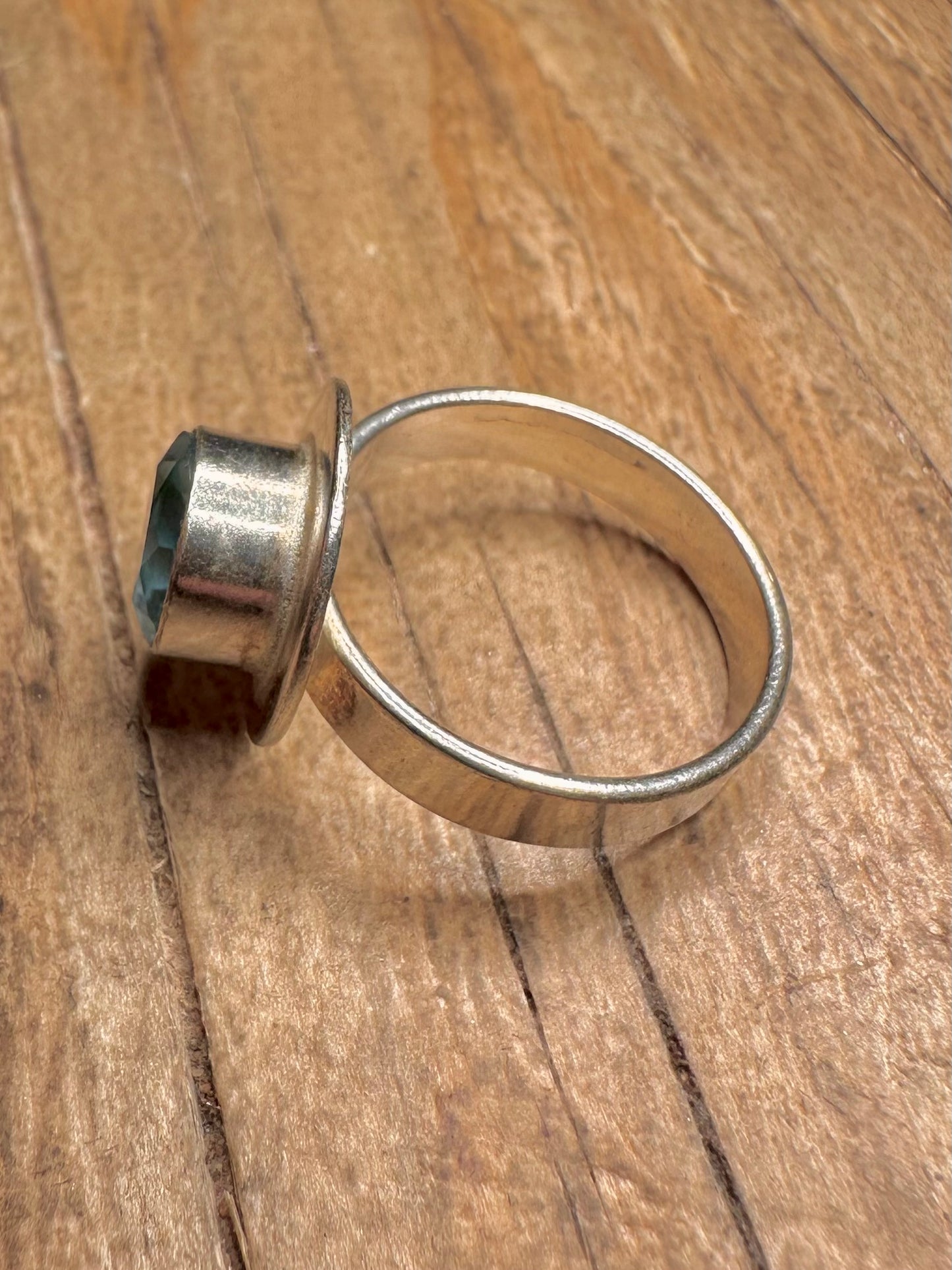 Abstract Blue Stone 925 Sterling Silver Size N Ring