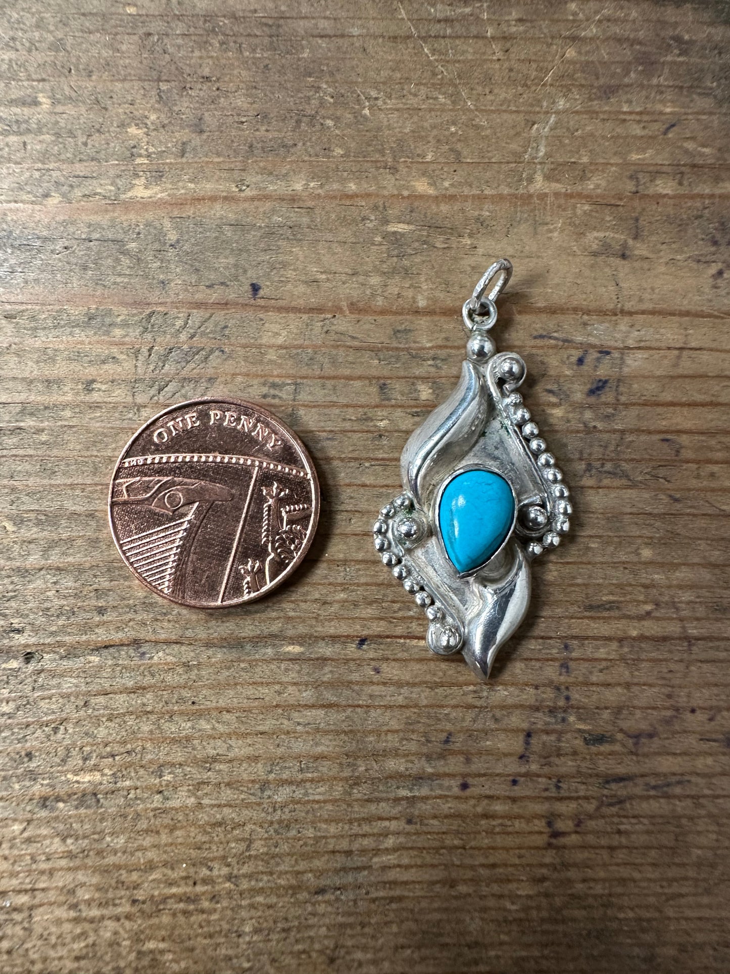 Vintage Turquoise Ornate Silver Pendant