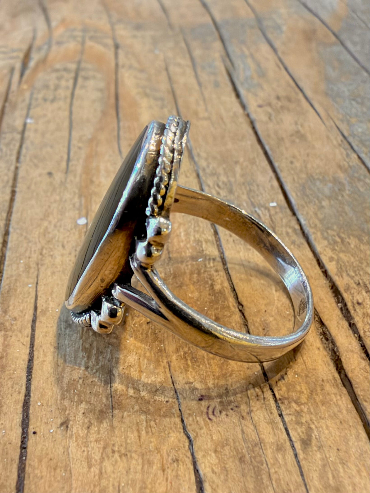 Black Oval Onyx 925 Sterling Silver Size Q1/2 Ring