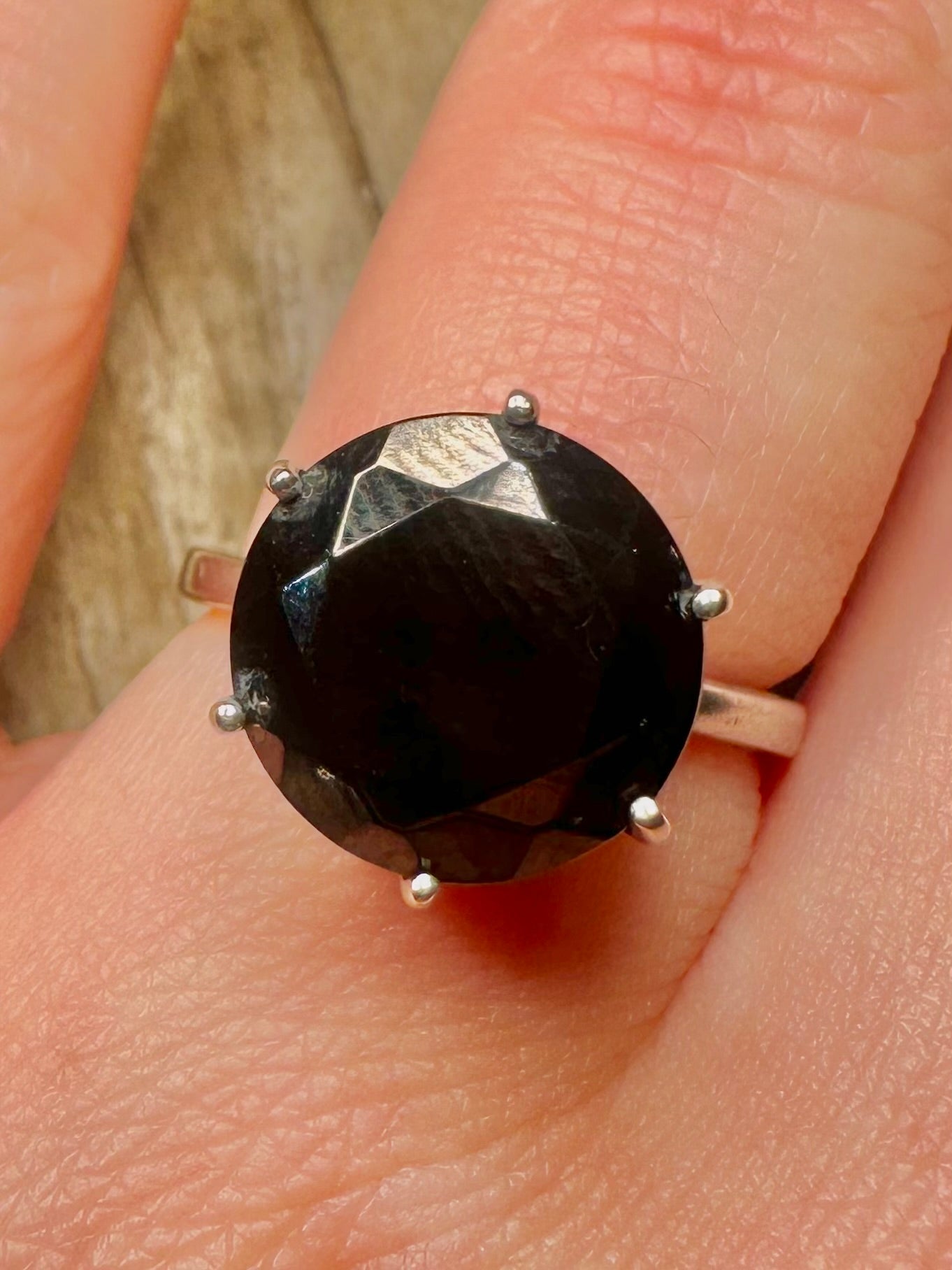 Vintage Black Stone 925 Sterling Silver Size O1/2 Ring