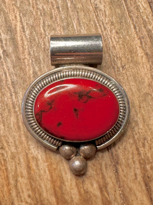 Vintage Red Jasper Tribal Mexico 925 Sterling Silver Pendant