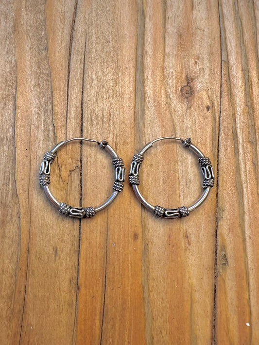 Bali Style Hoops 925 Sterling Silver Earrings