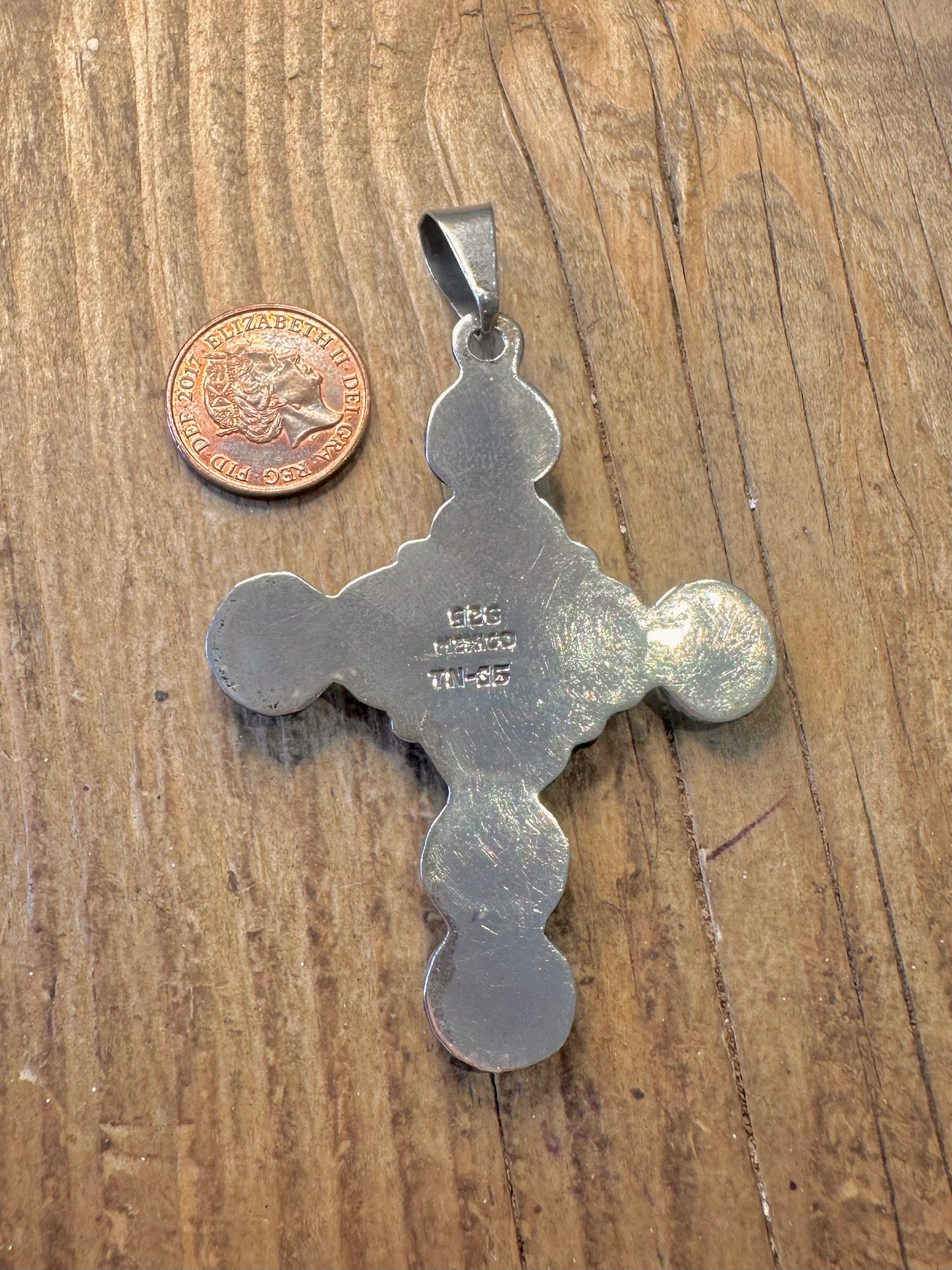 Coral Turquoise Amethyst Cross Mexican 925 Sterling Silver Pendant