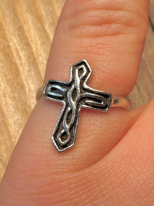 Vintage Celtic Cross 925 Silver Size M Ring