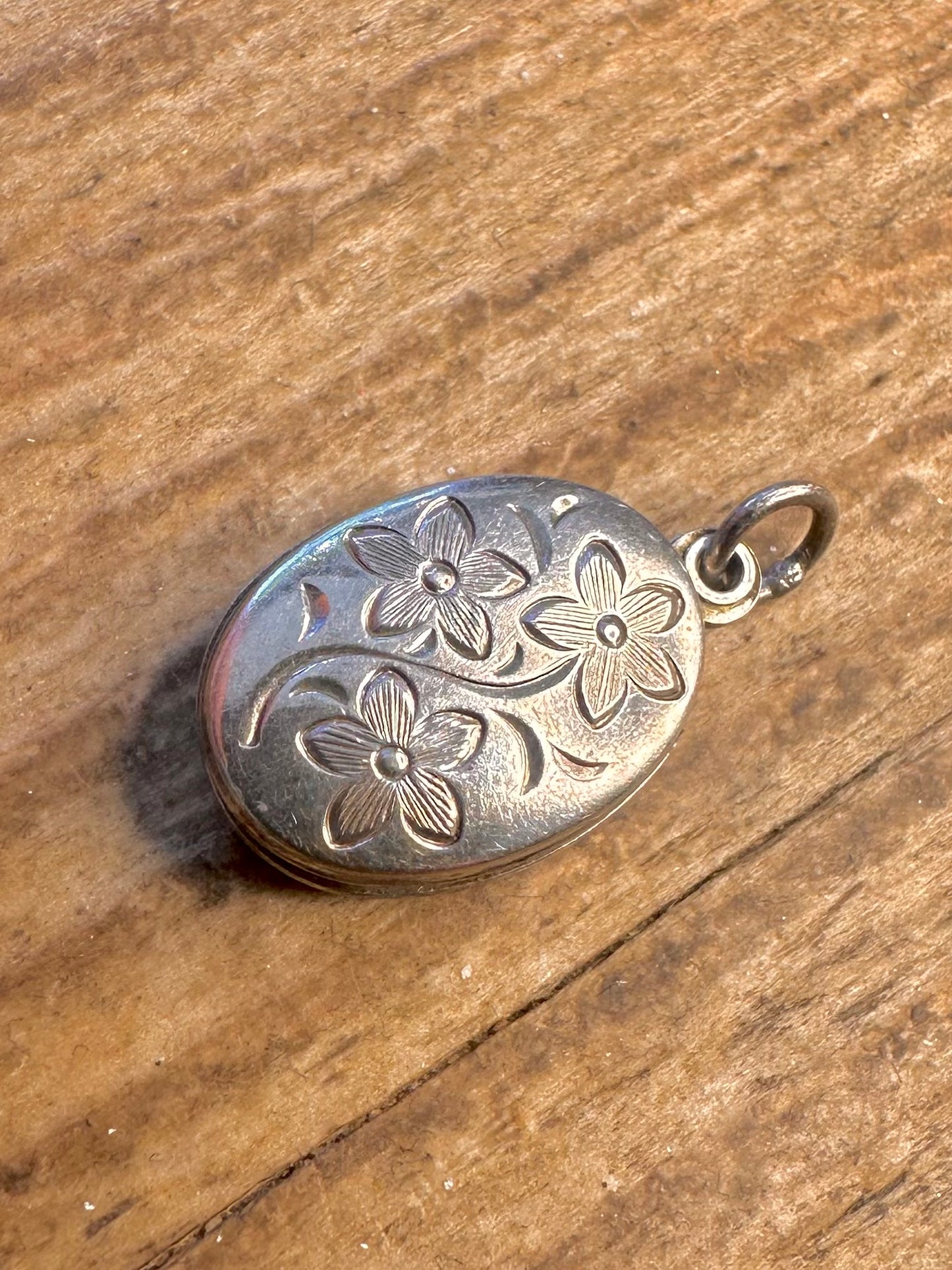 Blumen graviertes Medaillon 925 Sterling Silber Deutschland Anhänger
