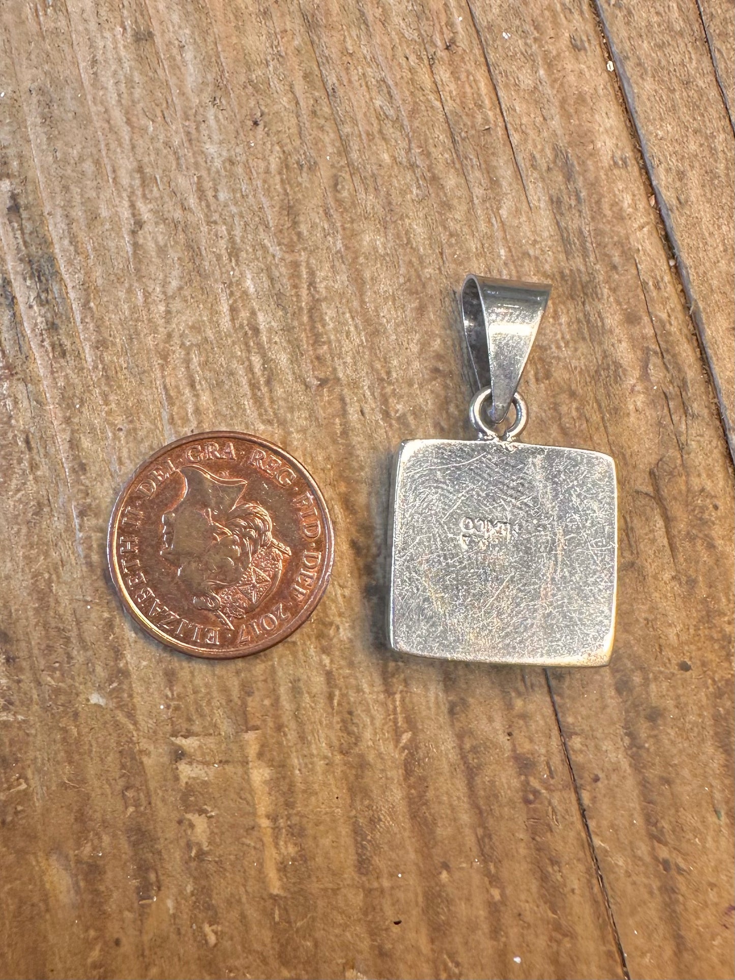 Iridescent Abalone Square Silver Mexico Pendant
