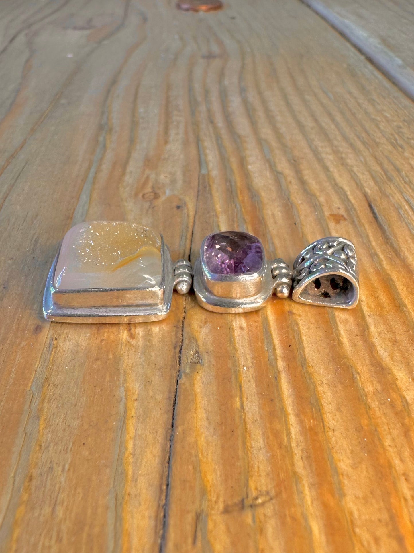 Purple Stone and Druzy Decorative 925 Sterling Silver Pendant