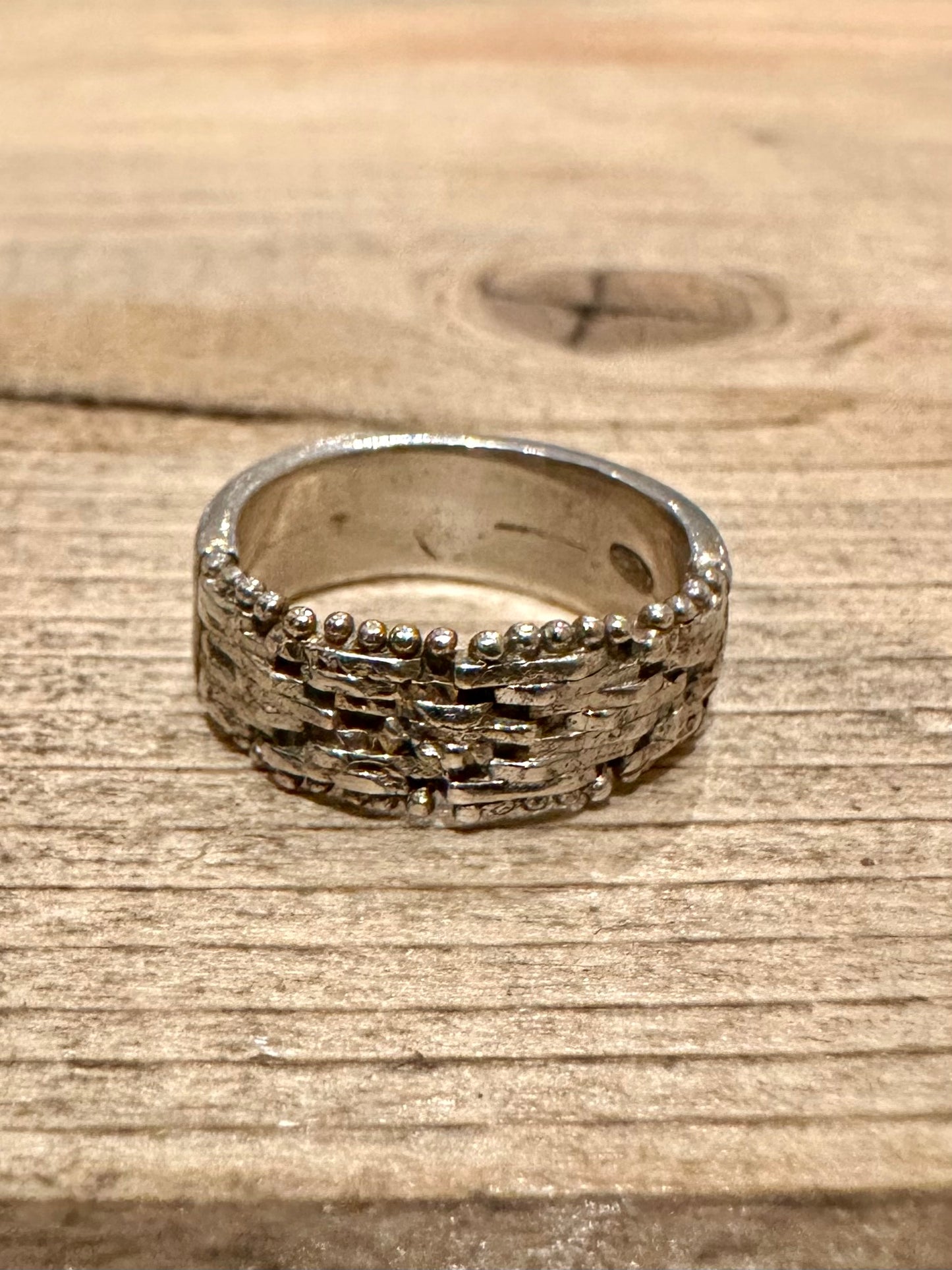 Vintage Woven Band 925 Silver Size J Ring