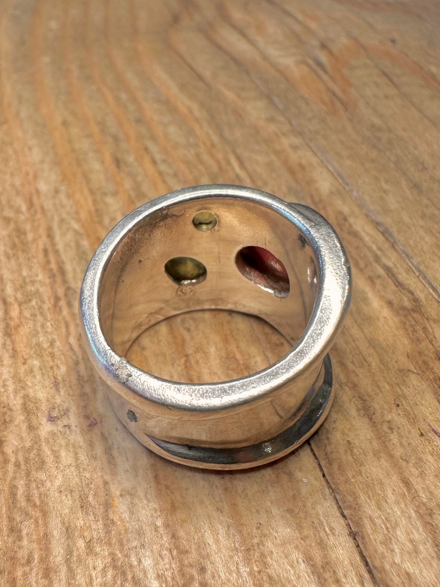 Abstract Multi Stone Chunky 925 Sterling Silver Size N Ring