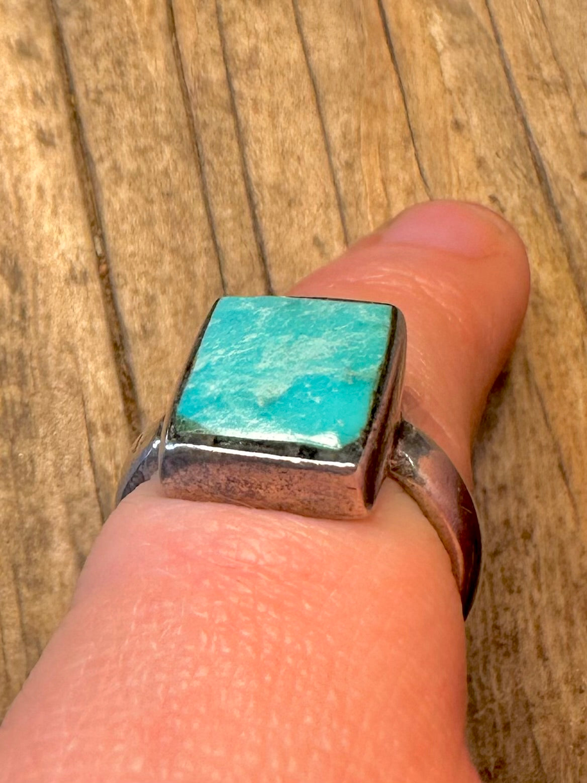 Light Blue Turquoise Rectangle 925 Sterling Silver Hallmarked Size I Ring