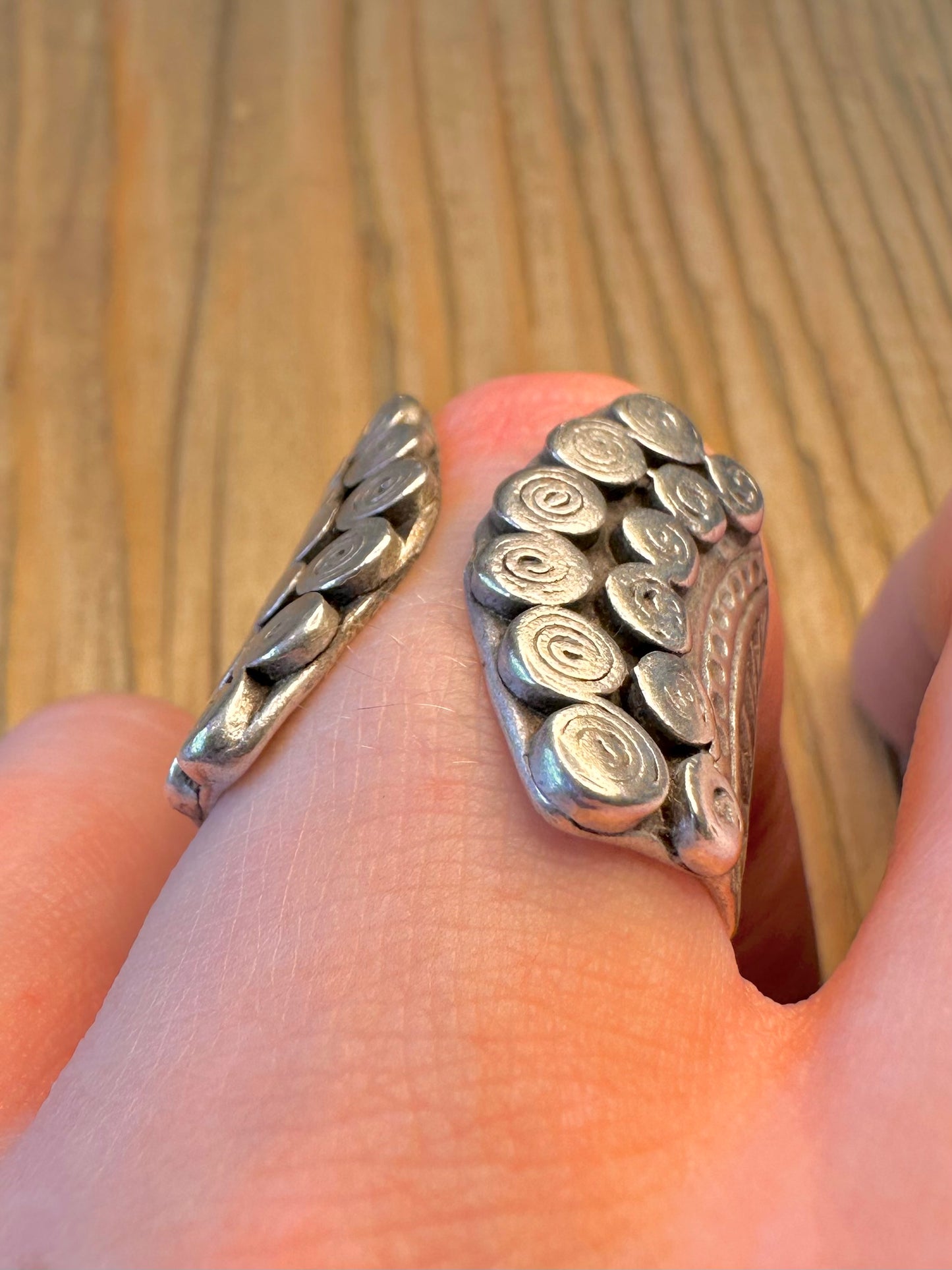 Bohemian Swirl Open Front 925 Sterling Silver Size P1/2 Ring