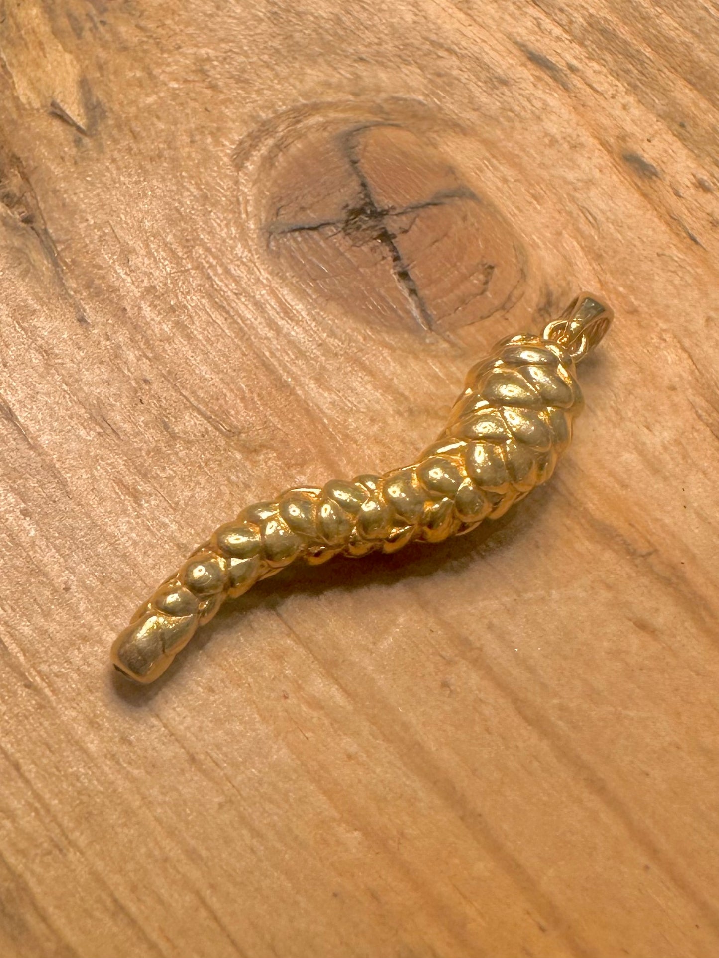 Vintage Textured Horn of Plenty Gold on 925 Silver Pendant