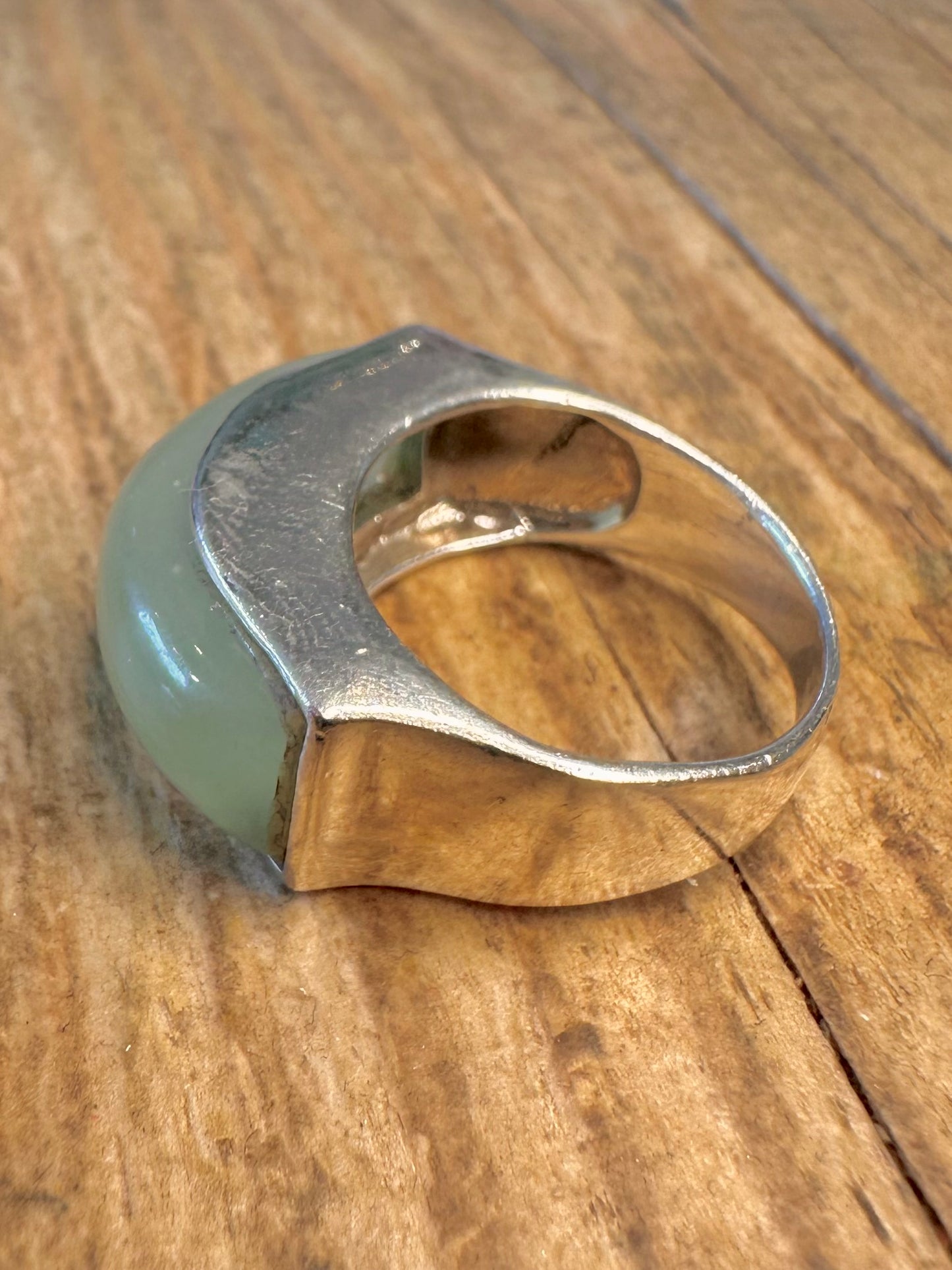 Jade Green Bar 925 Sterling Silver Size N Ring