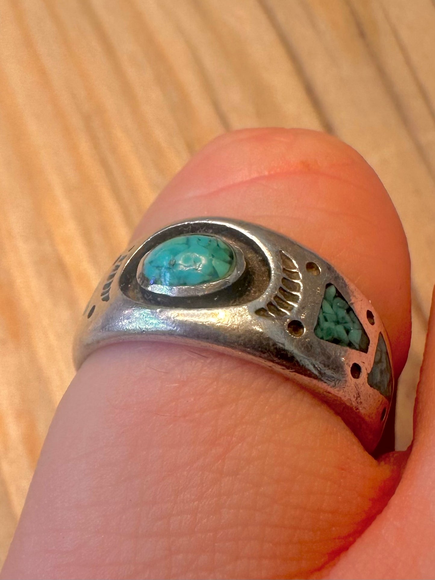 Vintage Roie Jaque Navajo Turquoise 925 Silver Size M Ring