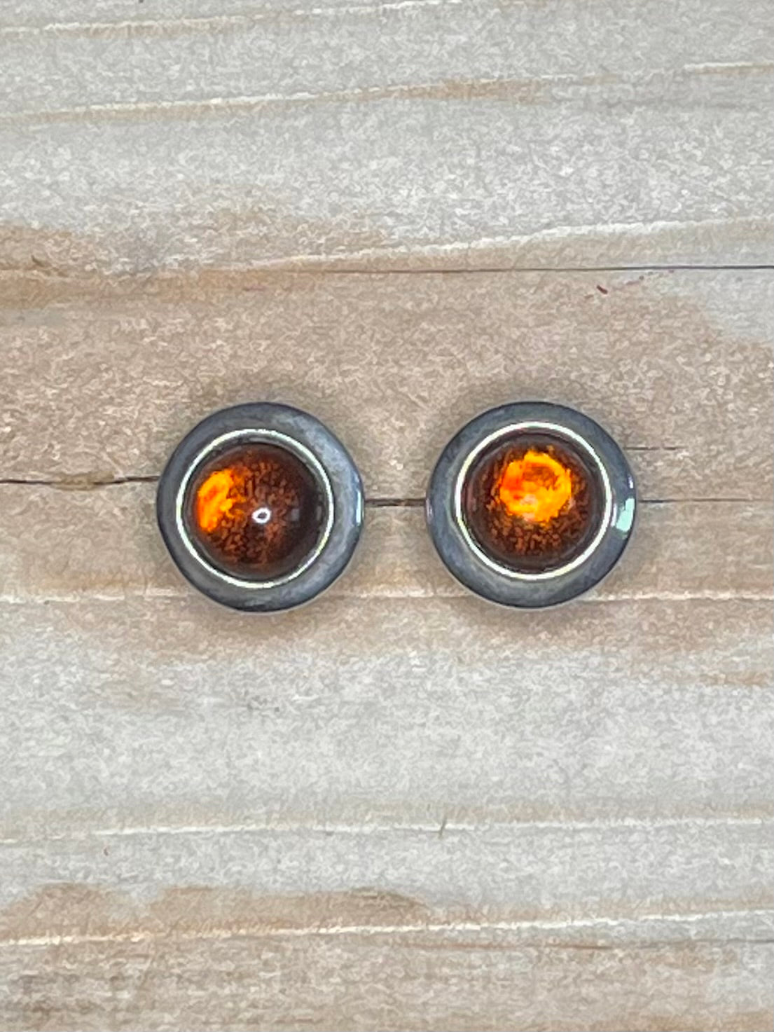 Small Circle Amber 925 Sterling Silver Stud Earrings