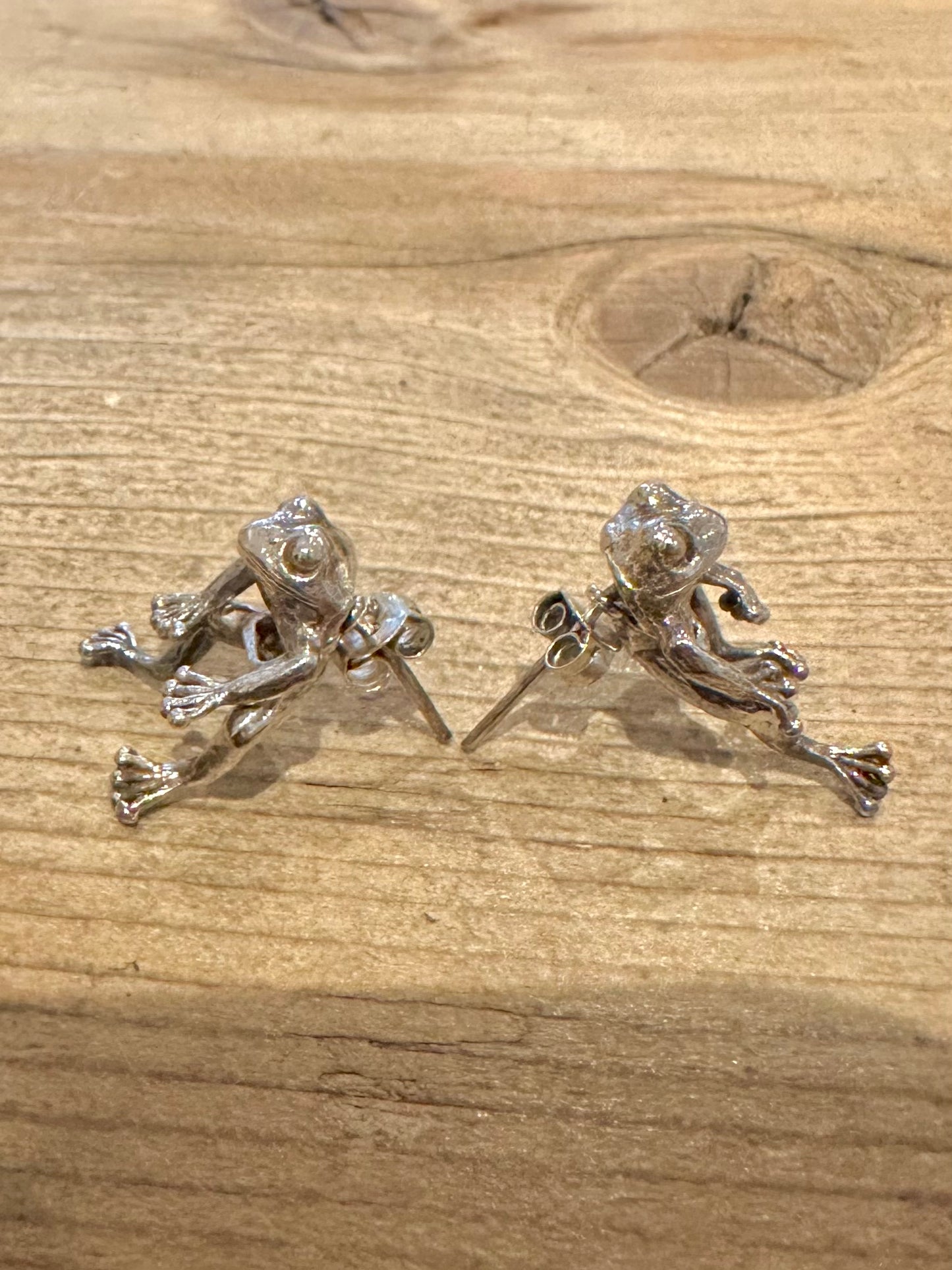 Vintage Moving Frog Studs 925 Silver Earrings