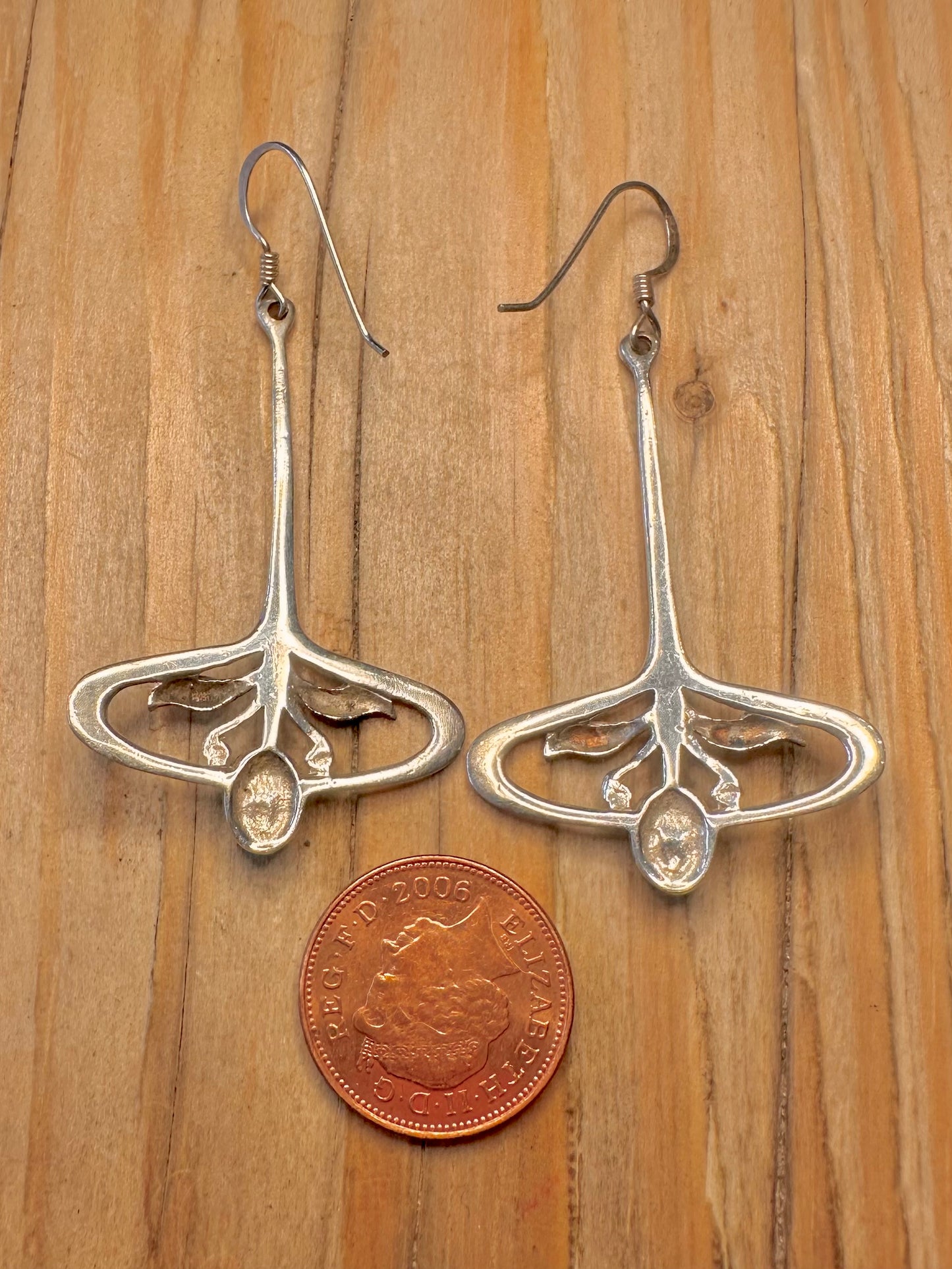Vintage Art Nouveau Pink Stone 925 Sterling Silver Earrings