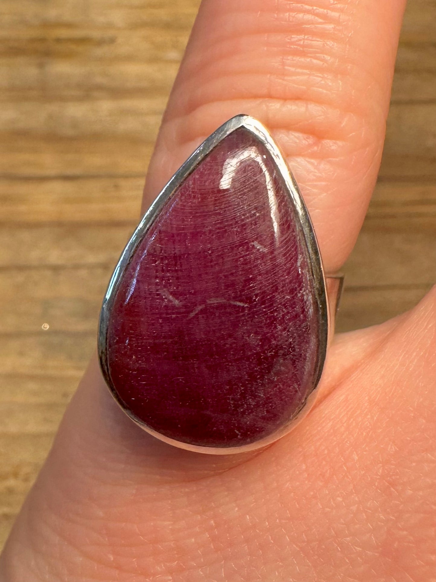 Vintage Teardrop Purple Stone 925 Sterling Silver Size J Ring