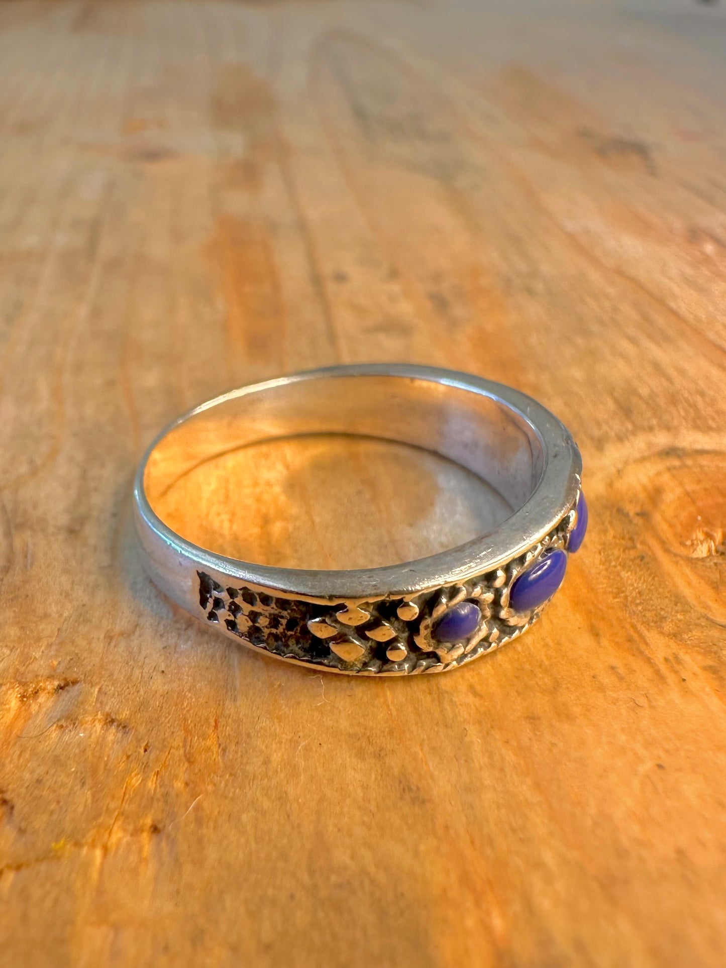 Lapis Ornate Band 925 Sterling Silver Size Q Ring