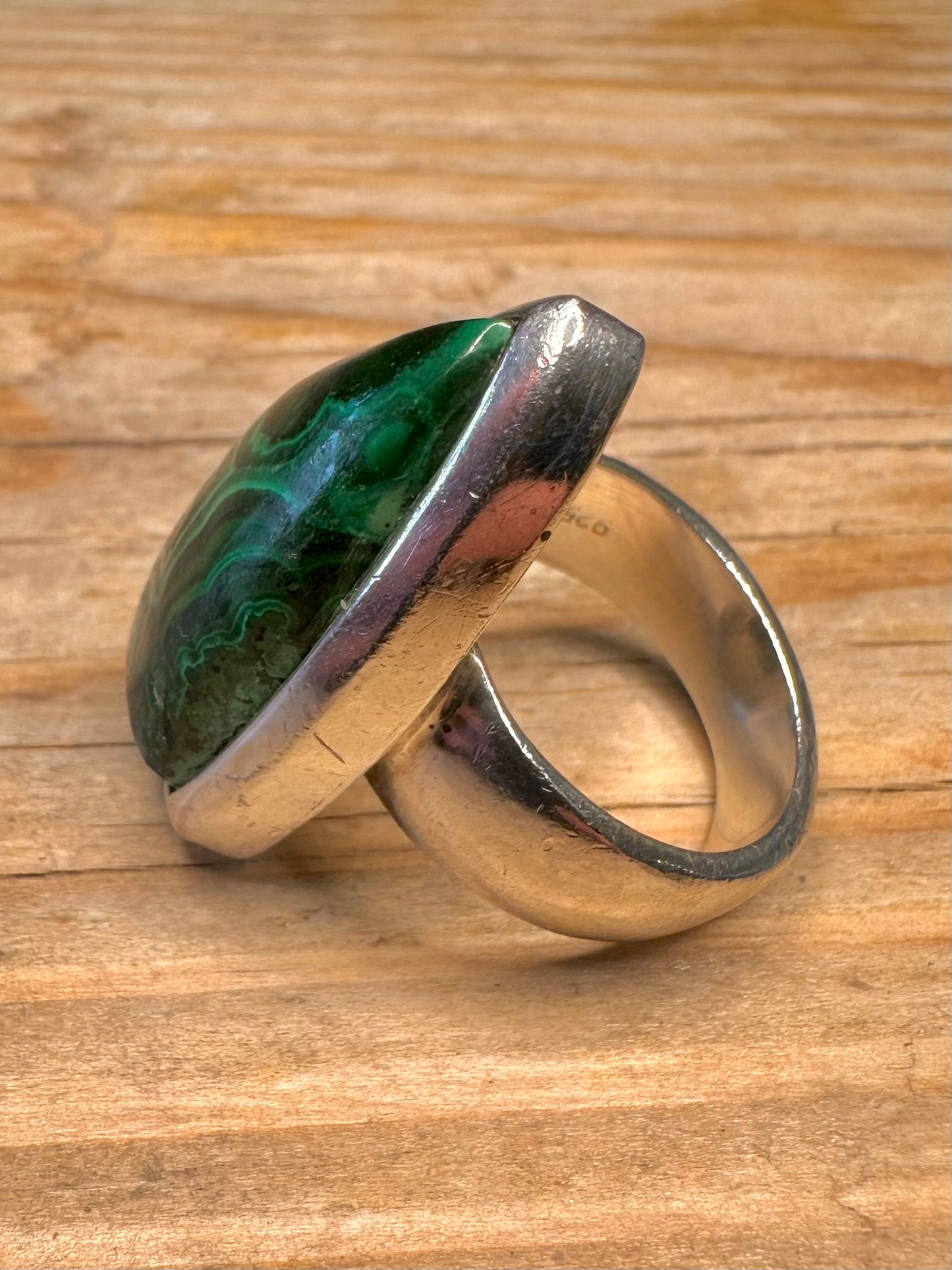 Vintage Malachite Teardrop 925 Sterling Silver Size N1/2 Ring