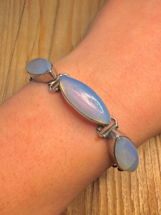 Vintage Opalite Long Oval 925 Sterling Silver 6.5 to 7.5 inch Bracelet
