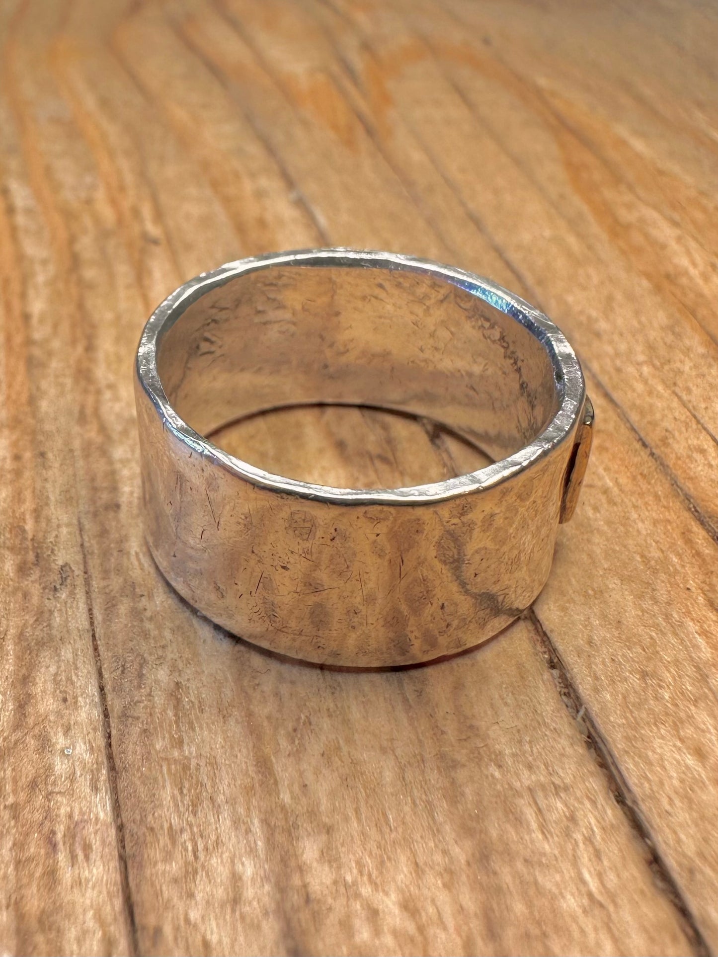 Abstract Hammered Love Gold and 925 Sterling Silver Size R1/2 Ring