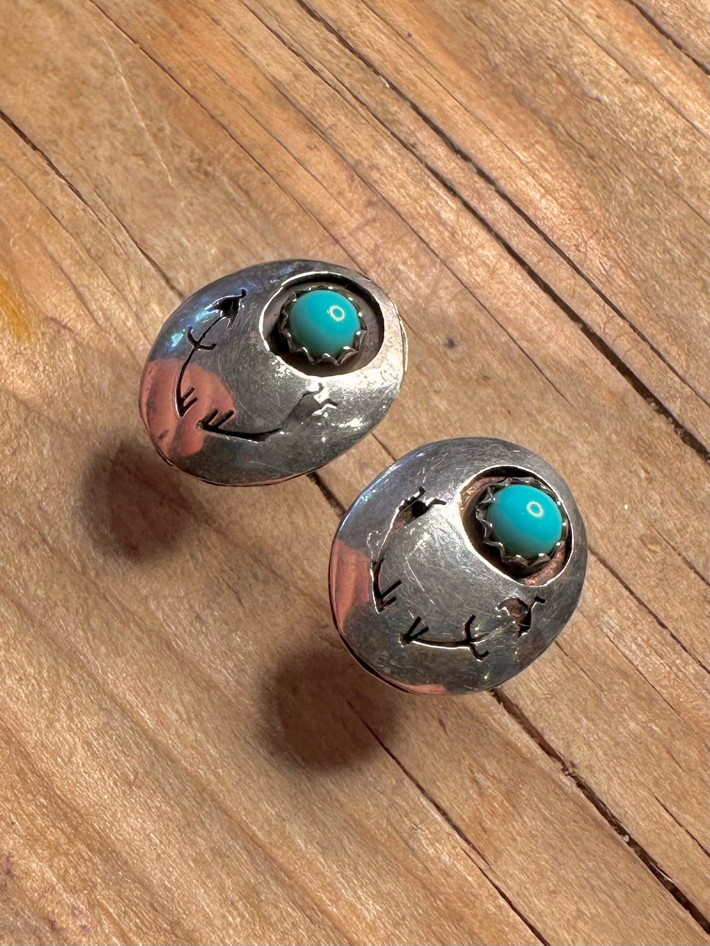 Vintage Navajo Türkis Concho Stil 925 Sterling Silber Ohrringe