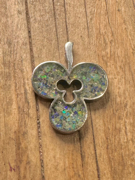 Vintage Crushed Opal Three Leaf Clover 925 Sterling Silver Pendant