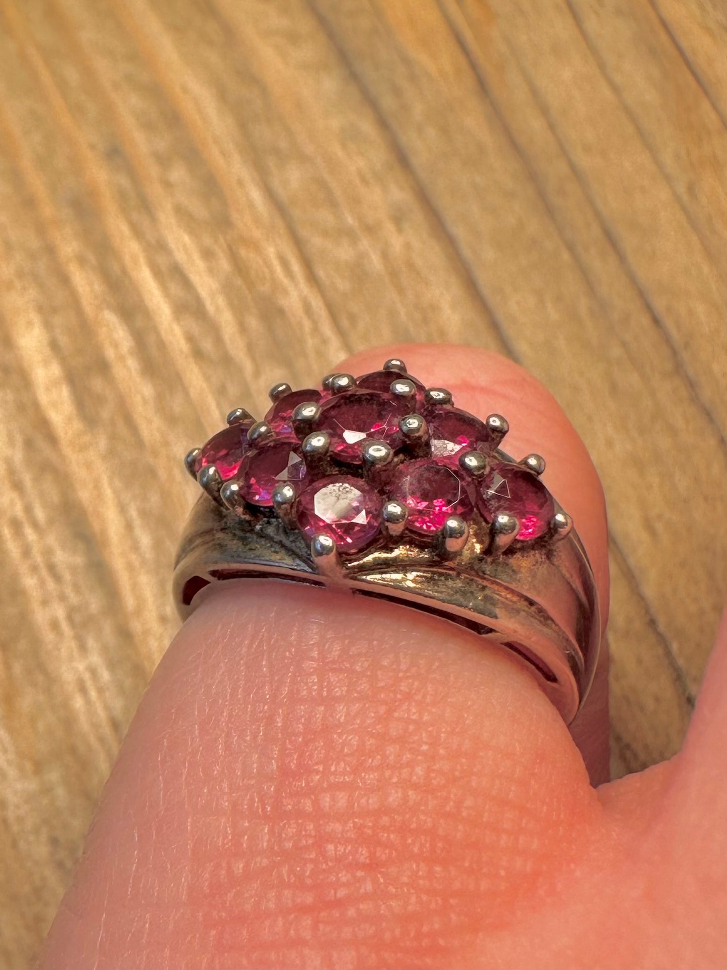 Vintage Garnet Cluster 925 Sterling Silver Size J Ring