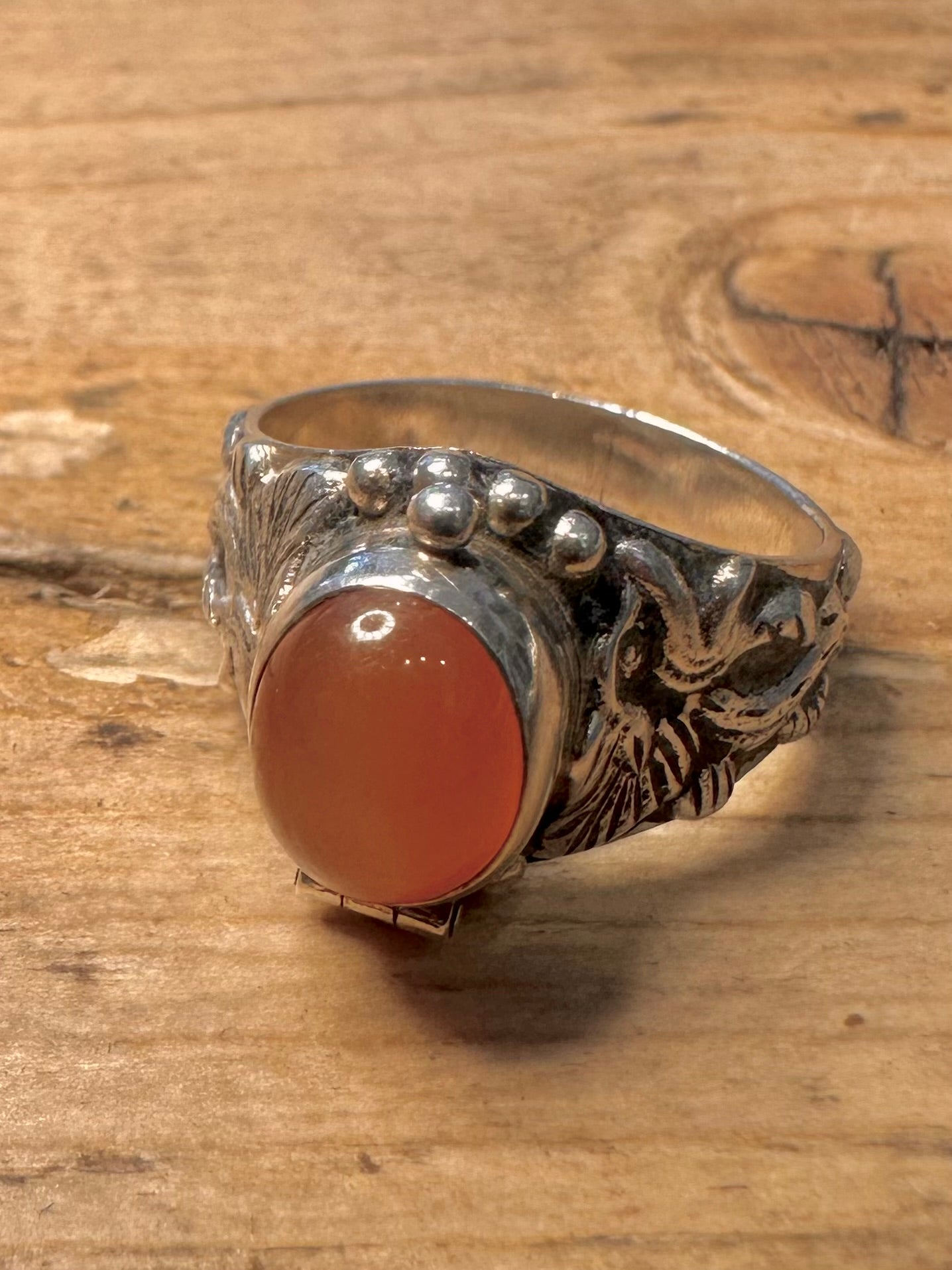 Vintage Carnelian Poison Ring Engraved 925 Silver Size Q1/2 Ring