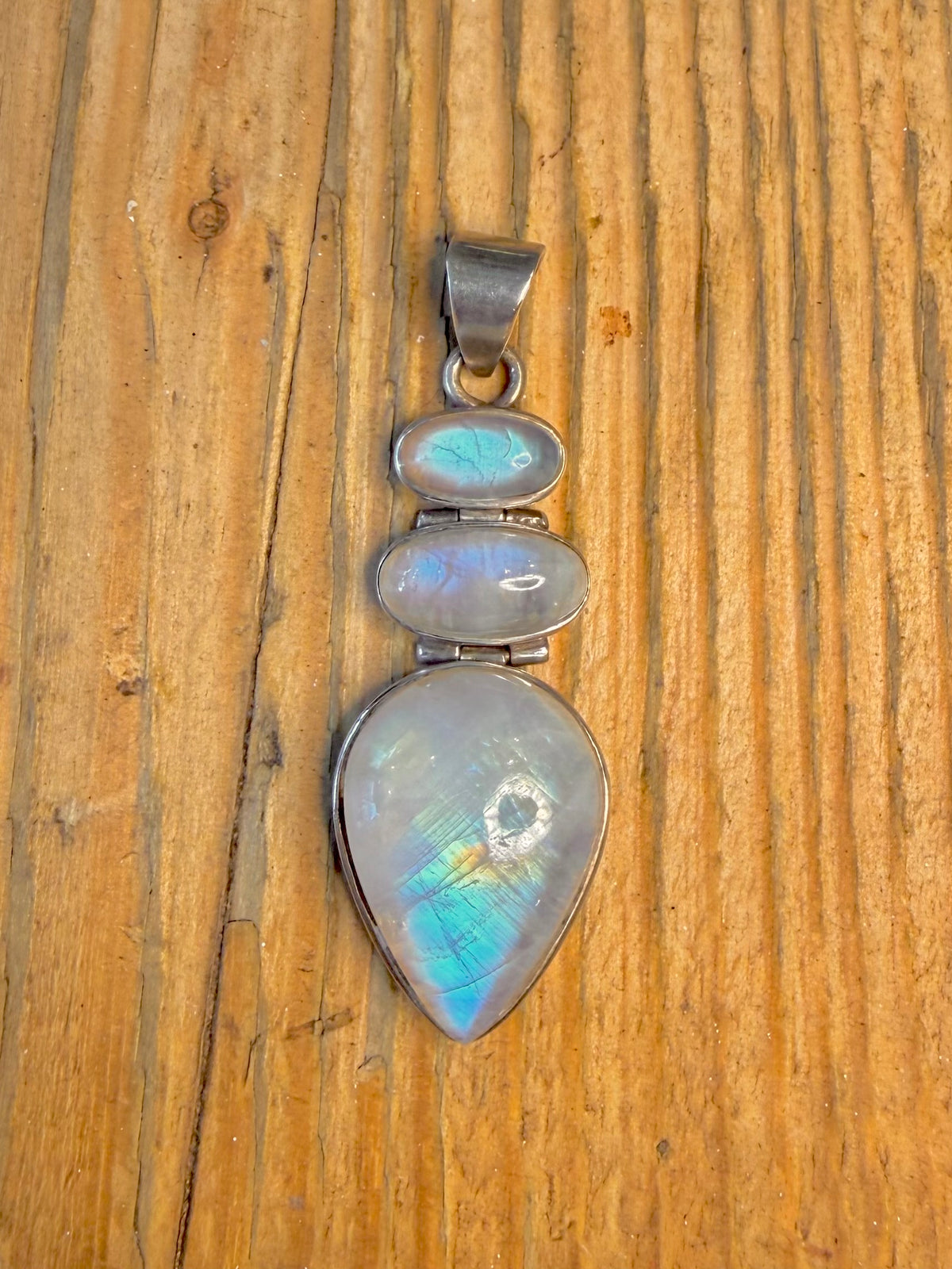 Three Rainbow Moonstone 925 Sterling Silver Pendant