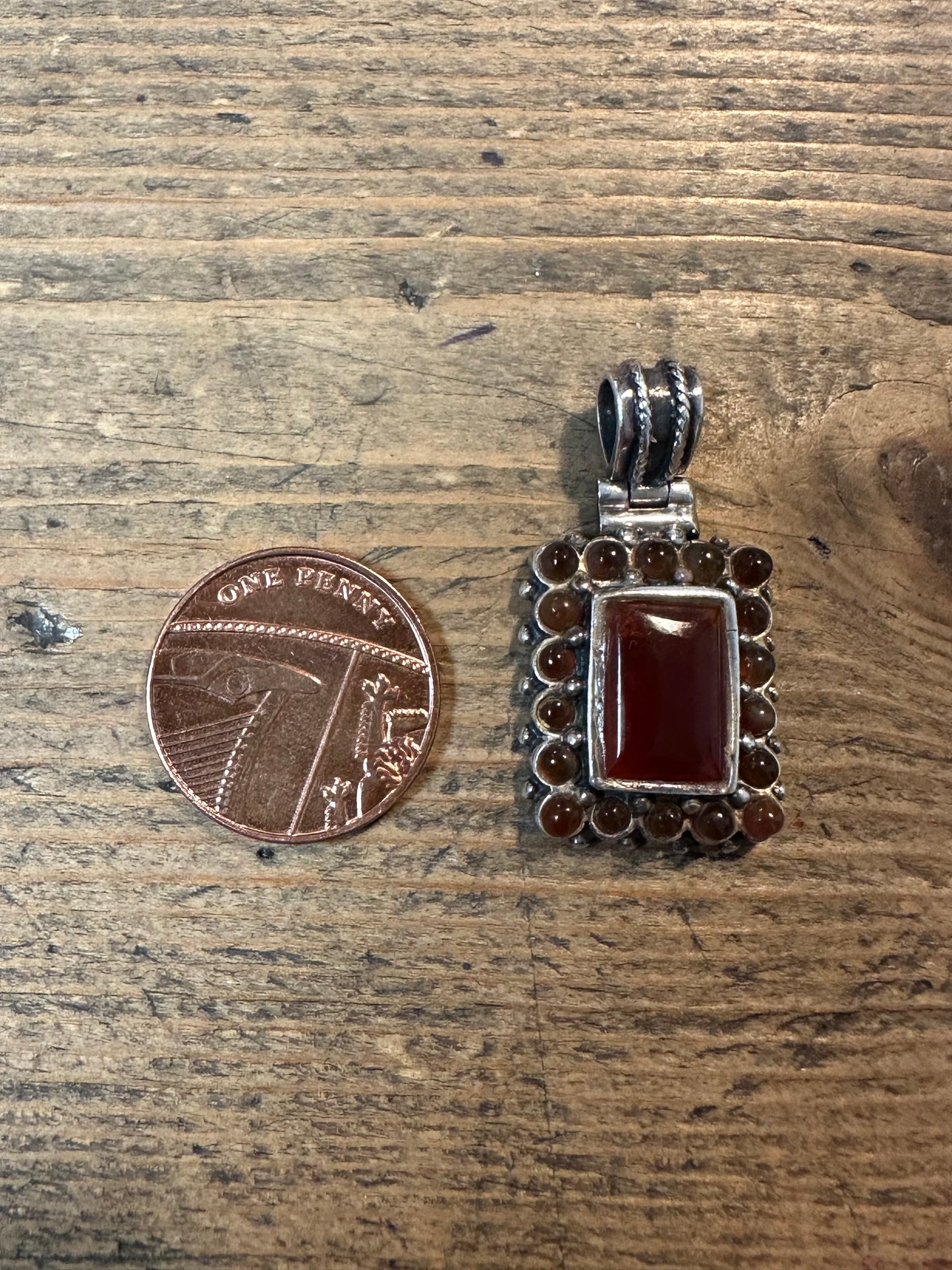 Vintage Carnelian Rectangle 925 Silver Pendant