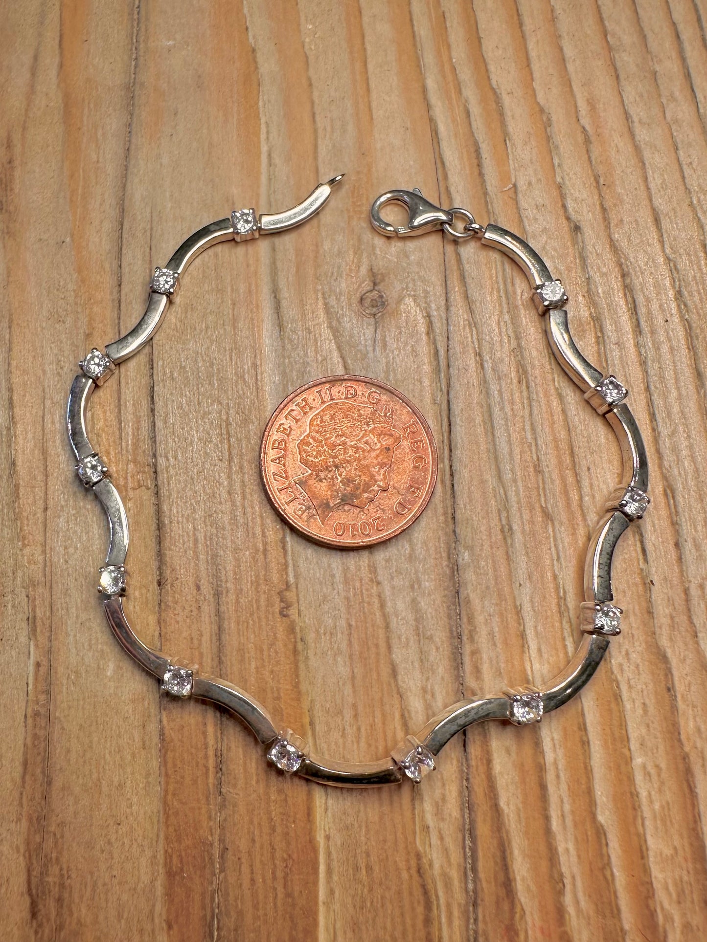 Modern Wavy CZ 925 Sterling Silver 7.8 inch Bracelet