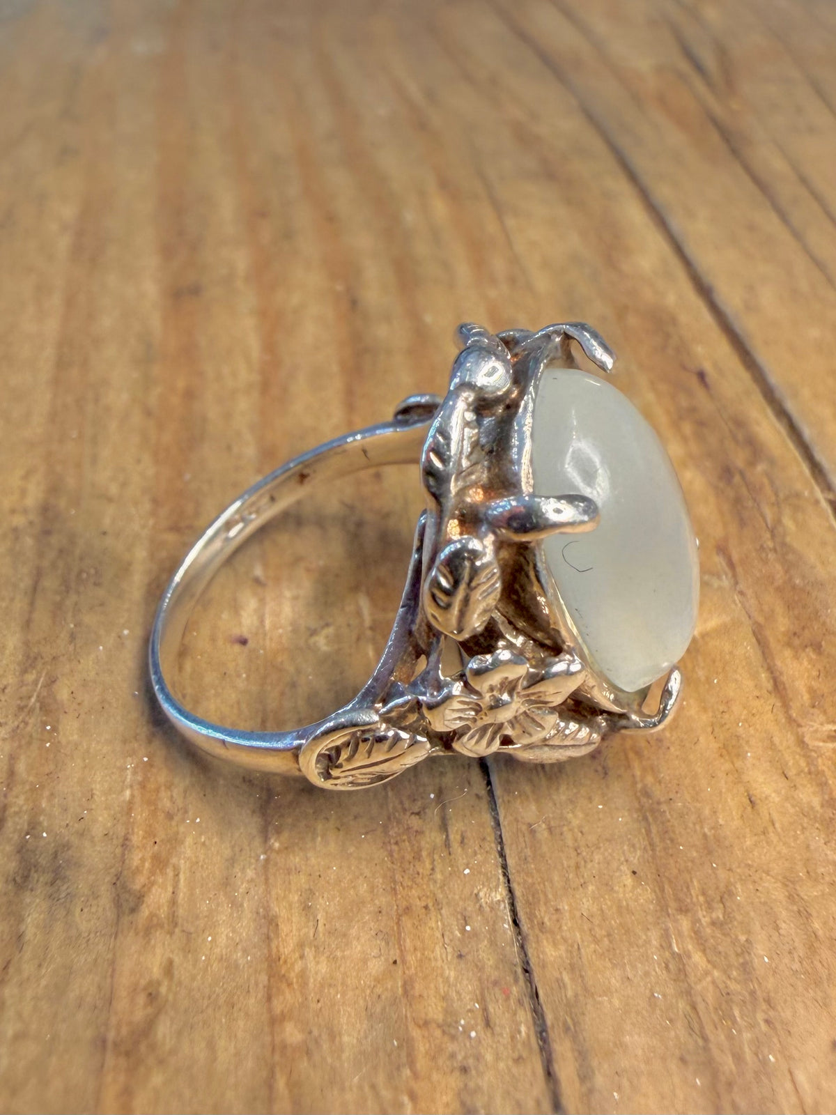 Oval Clear Stone Floral Mount 925 Sterling Silver Size K1/2 Ring
