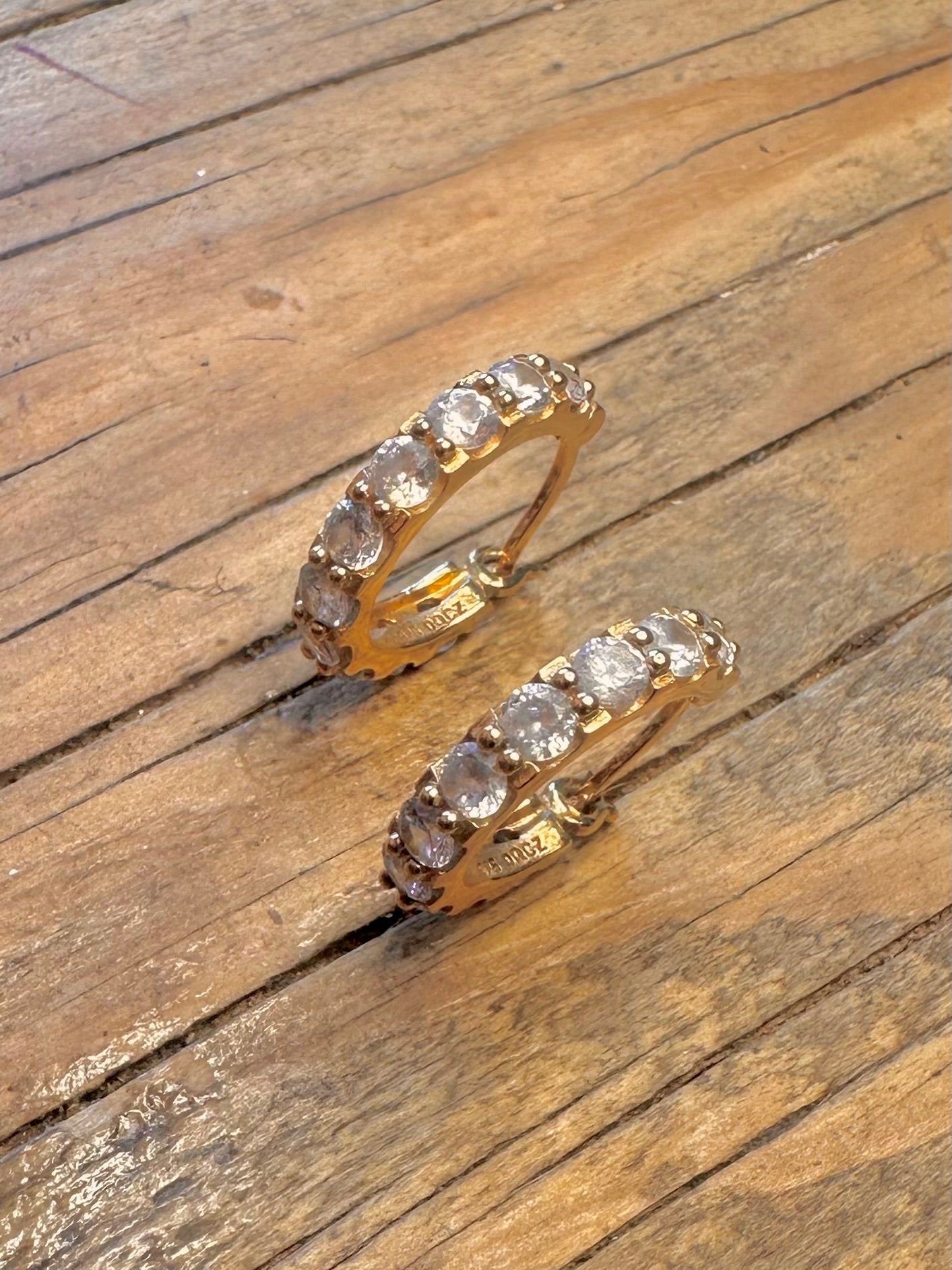 CZ Hoops Gold on 925 Sterling Silver Earrings