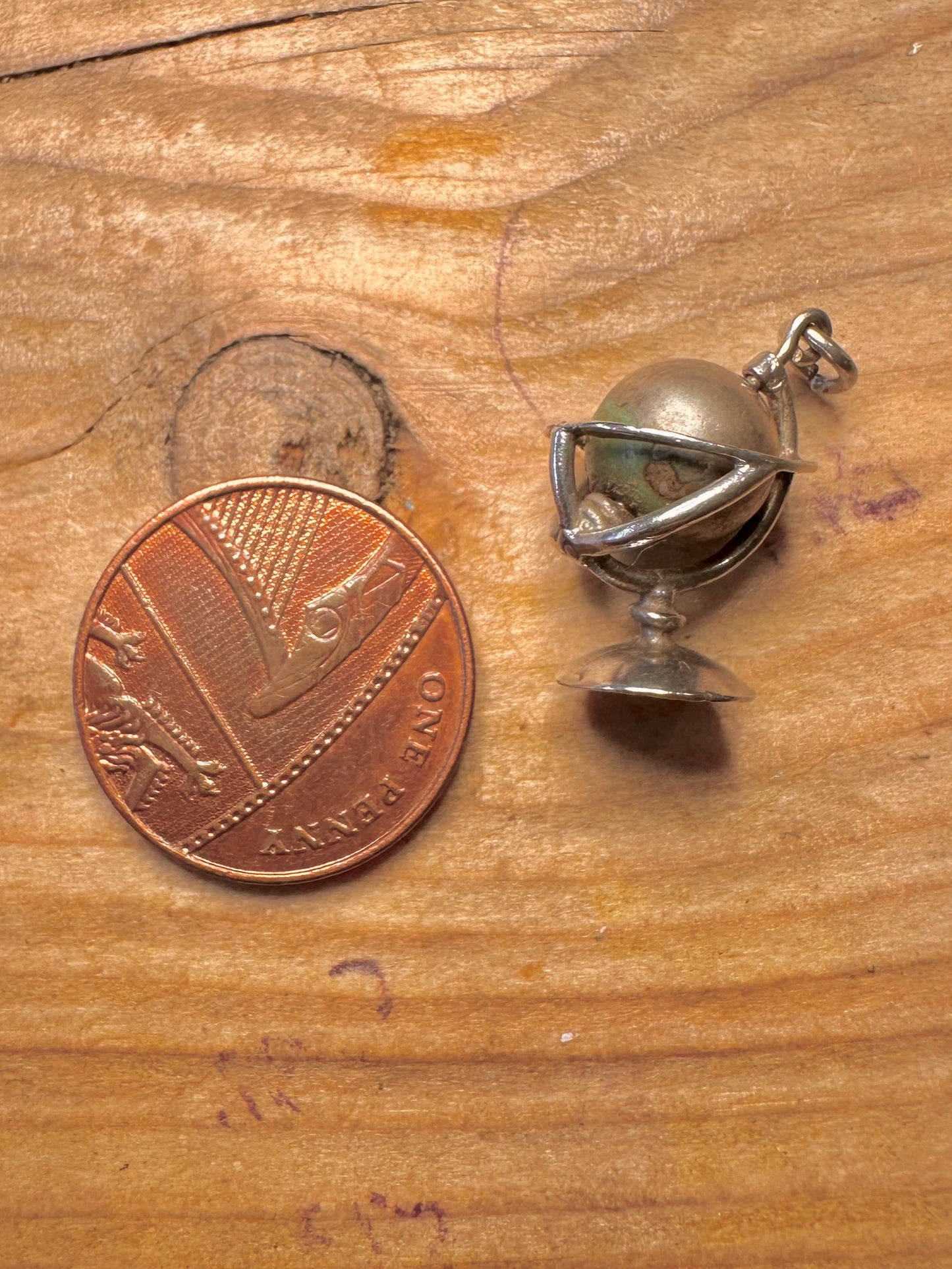 Vintage Globe Spinning 925 Sterling Silver Charm Pendant